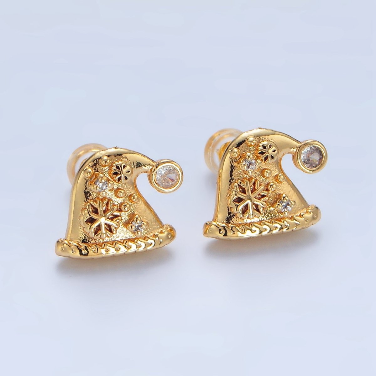 24K Gold Filled CZ Snowflake Christmas Hat Stud Earrings | P001 - DLUXCA