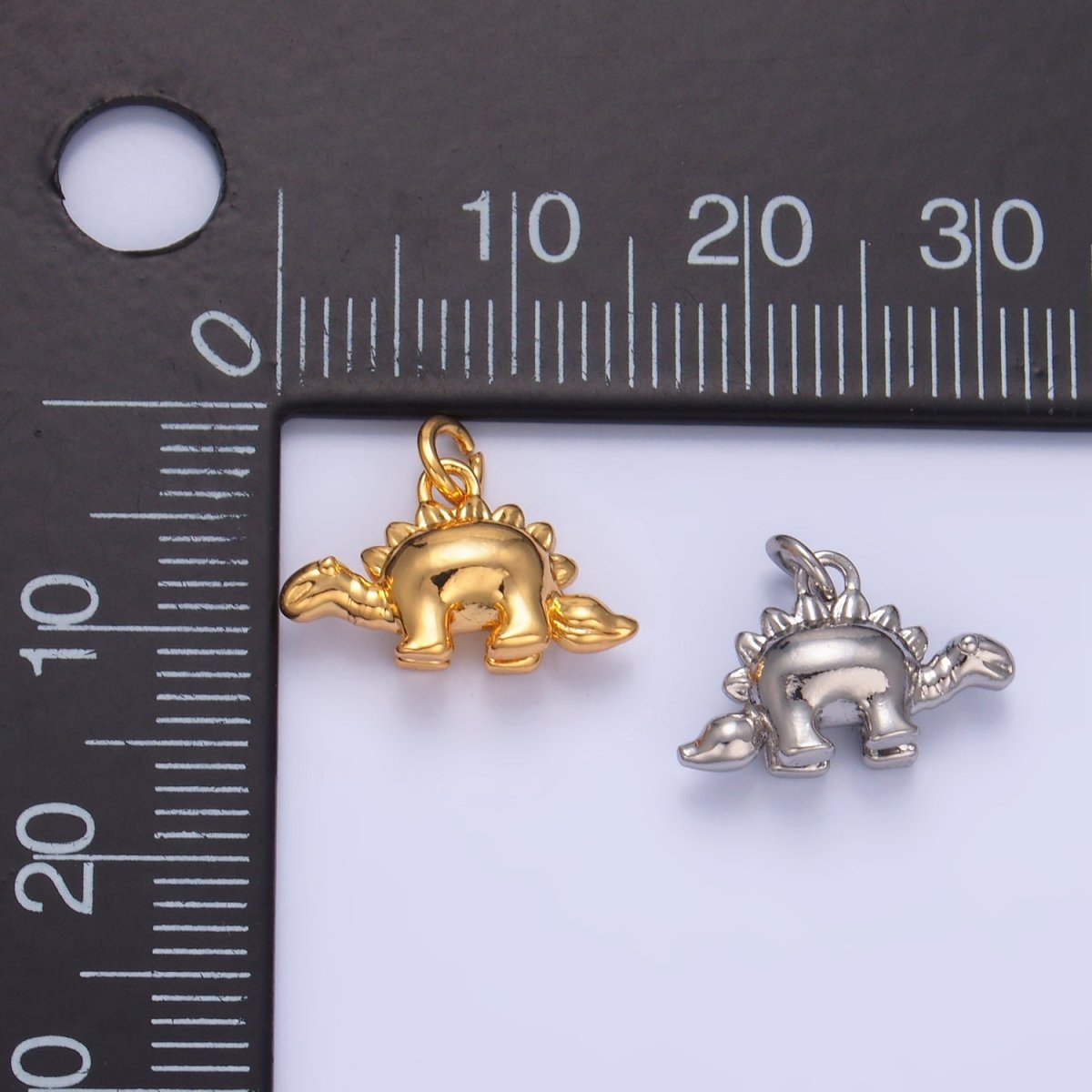 24K Gold Filled CZ Spiked Stegosaurus Dinosaur Multidimensional 3D Charm in Gold & Silver | W139 - DLUXCA