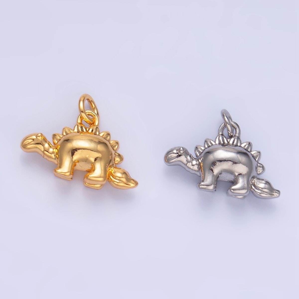 24K Gold Filled CZ Spiked Stegosaurus Dinosaur Multidimensional 3D Charm in Gold & Silver | W139 - DLUXCA