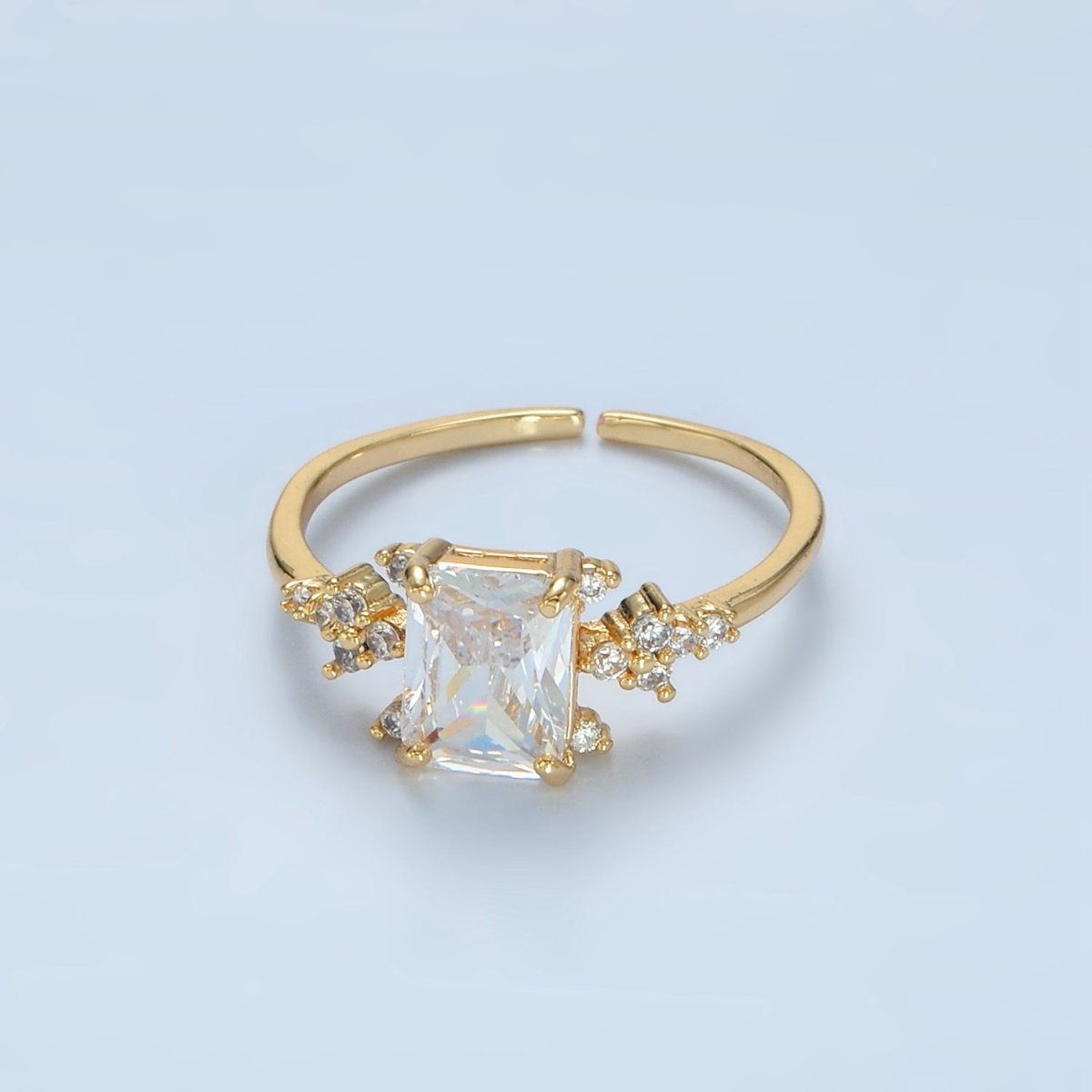 24K Gold Filled CZ Square Adjustable Diamond Ring | U - 317 - DLUXCA