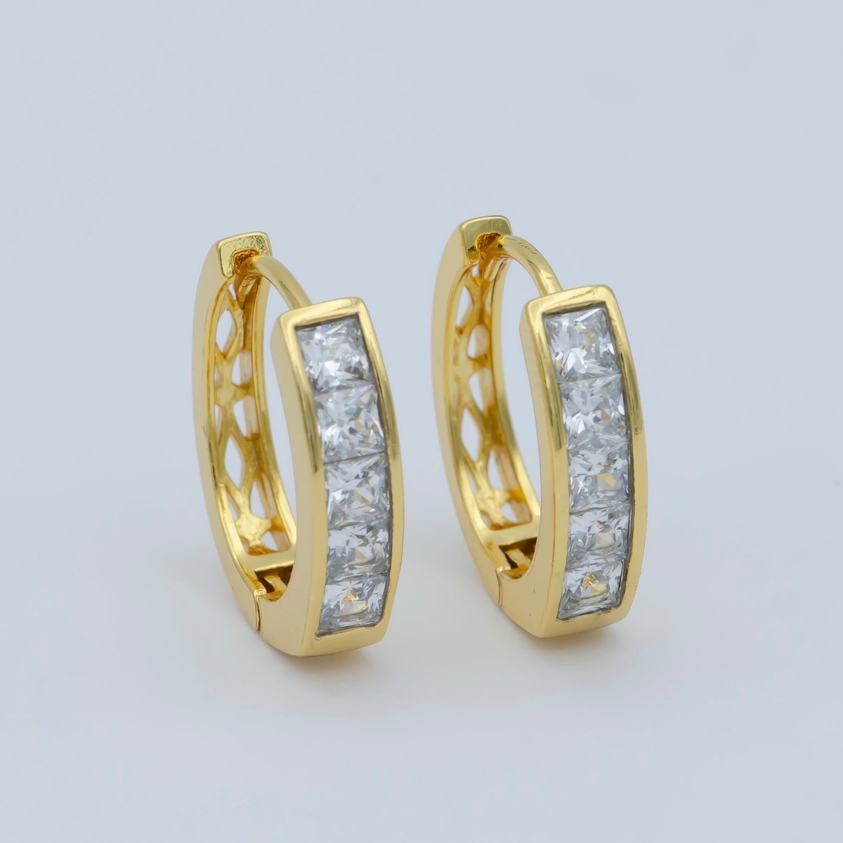 24K Gold Filled CZ Square Lined Huggie Earring | AB1159 - DLUXCA