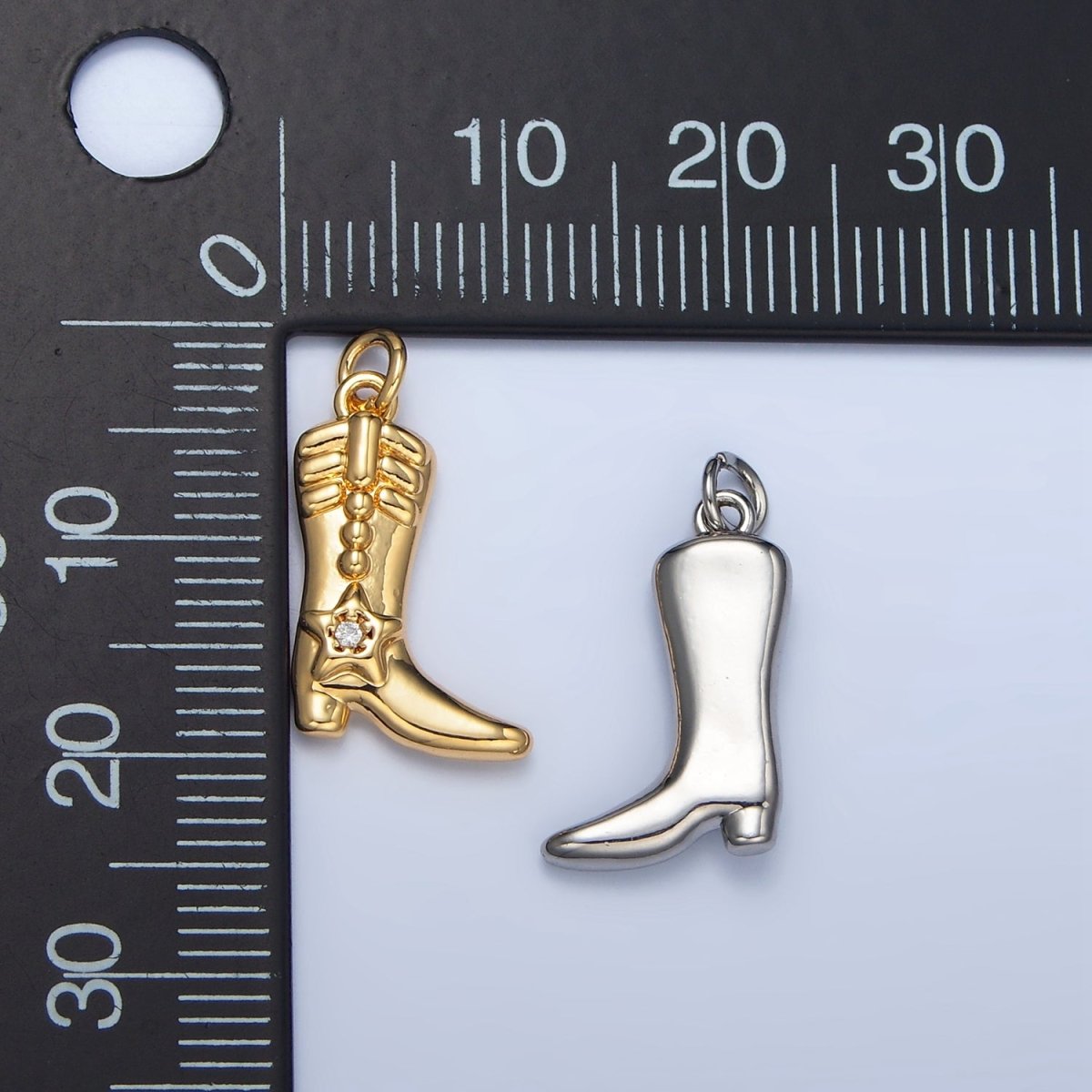 24K Gold Filled CZ Star Cowboy Boots Charm in Gold & Silver | W079 - DLUXCA