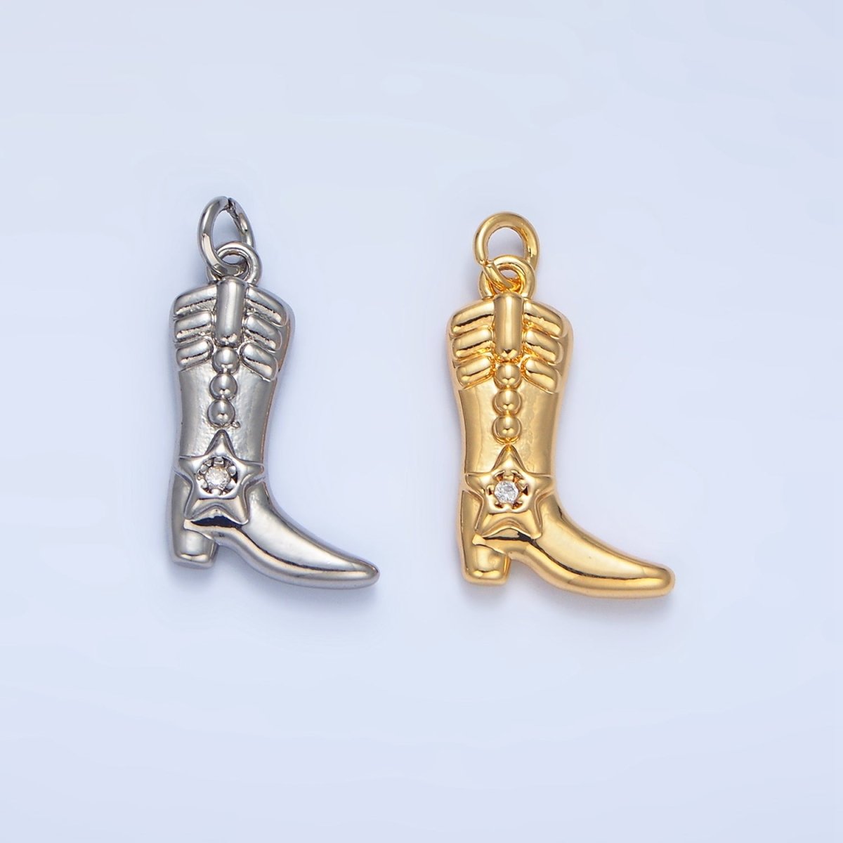 24K Gold Filled CZ Star Cowboy Boots Charm in Gold & Silver | W079 - DLUXCA