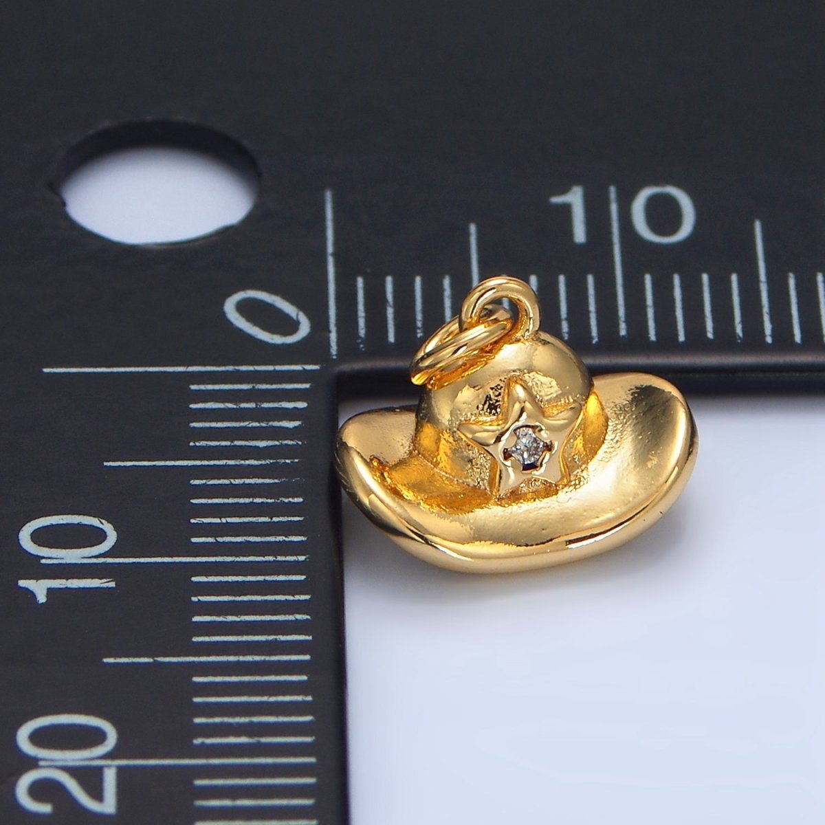 24K Gold Filled CZ Star Sheriff Hat Charm in Gold & Silver | W012 - DLUXCA