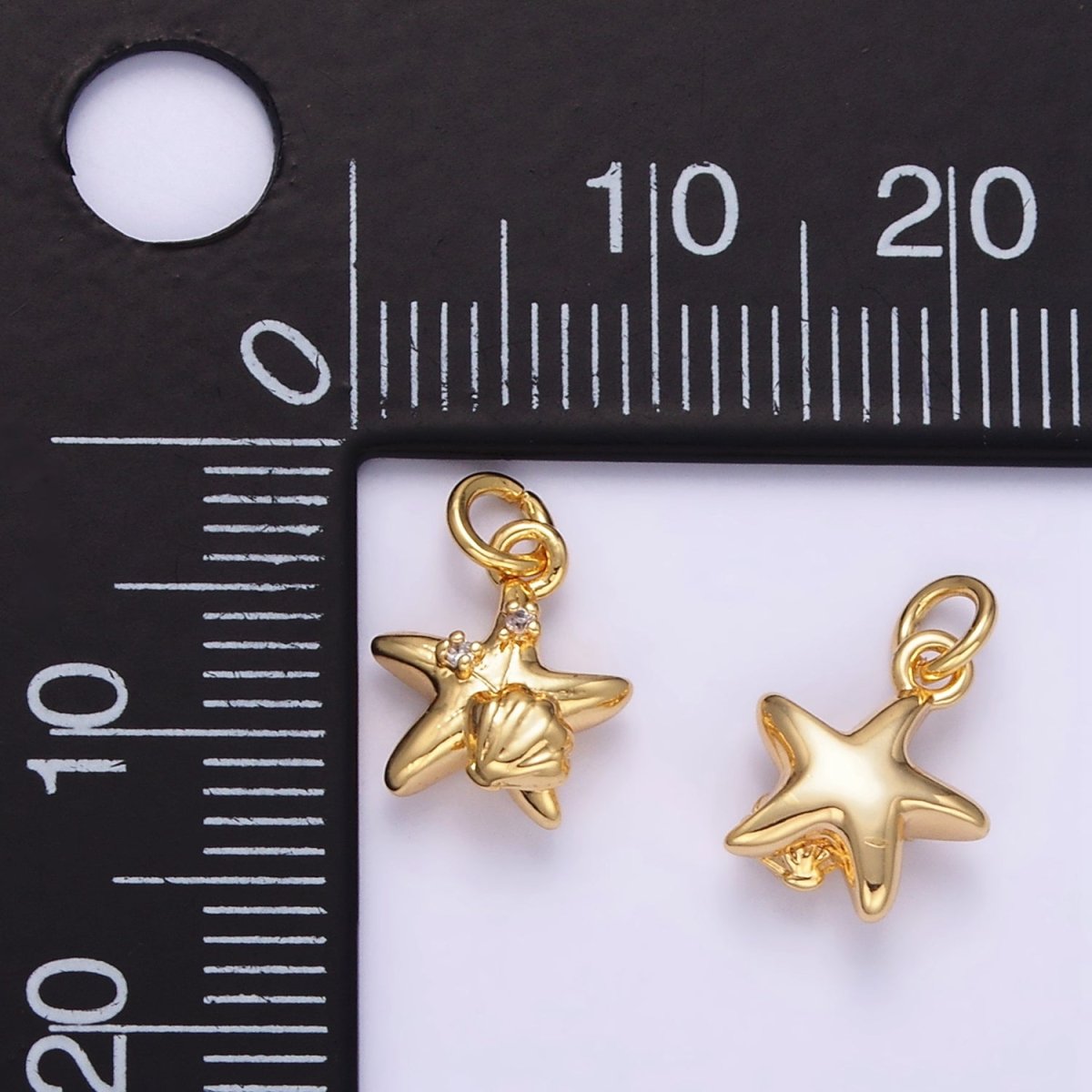 24K Gold Filled CZ Starfish Clam Shell Puffed Mini Charm | AG842 - DLUXCA