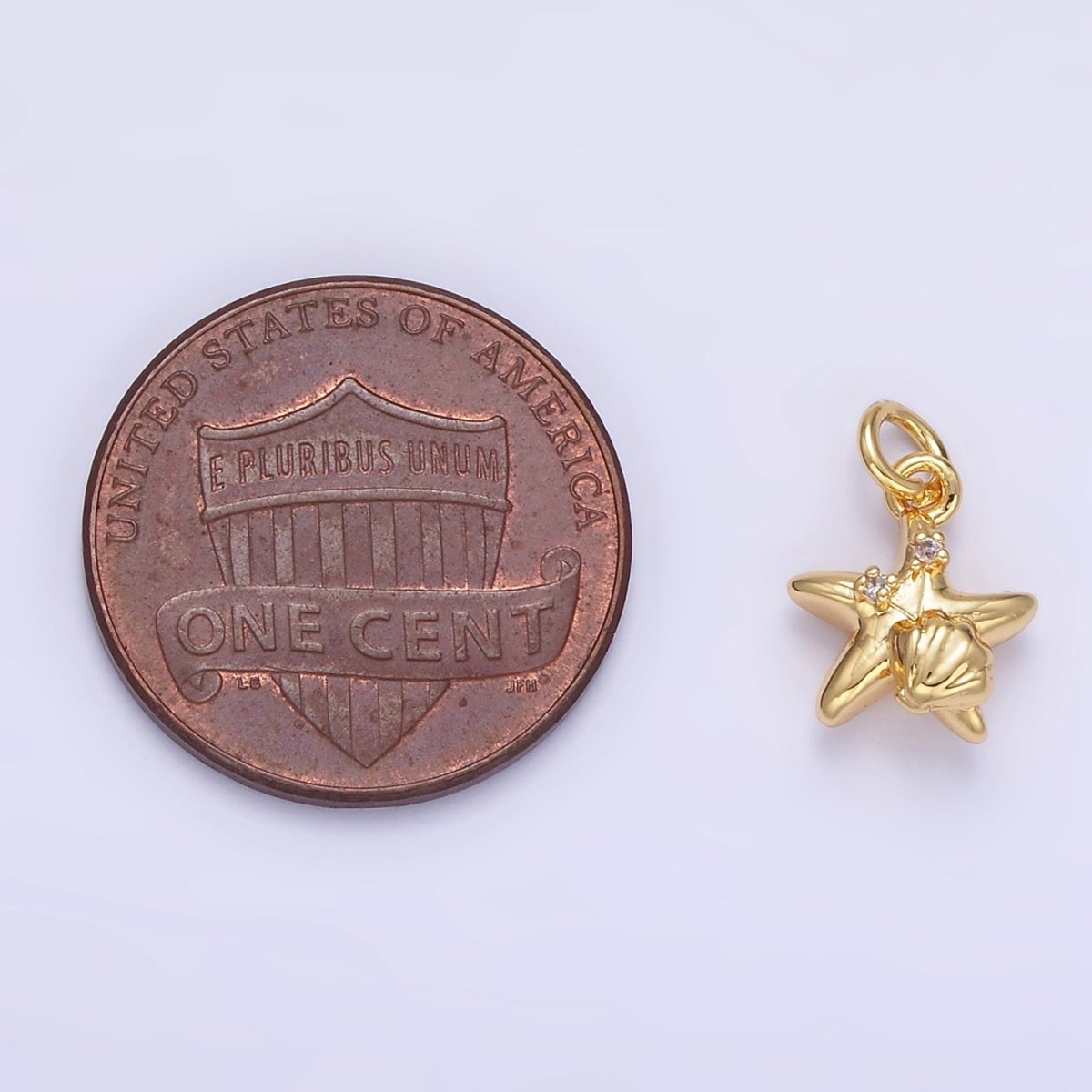 24K Gold Filled CZ Starfish Clam Shell Puffed Mini Charm | AG842 - DLUXCA