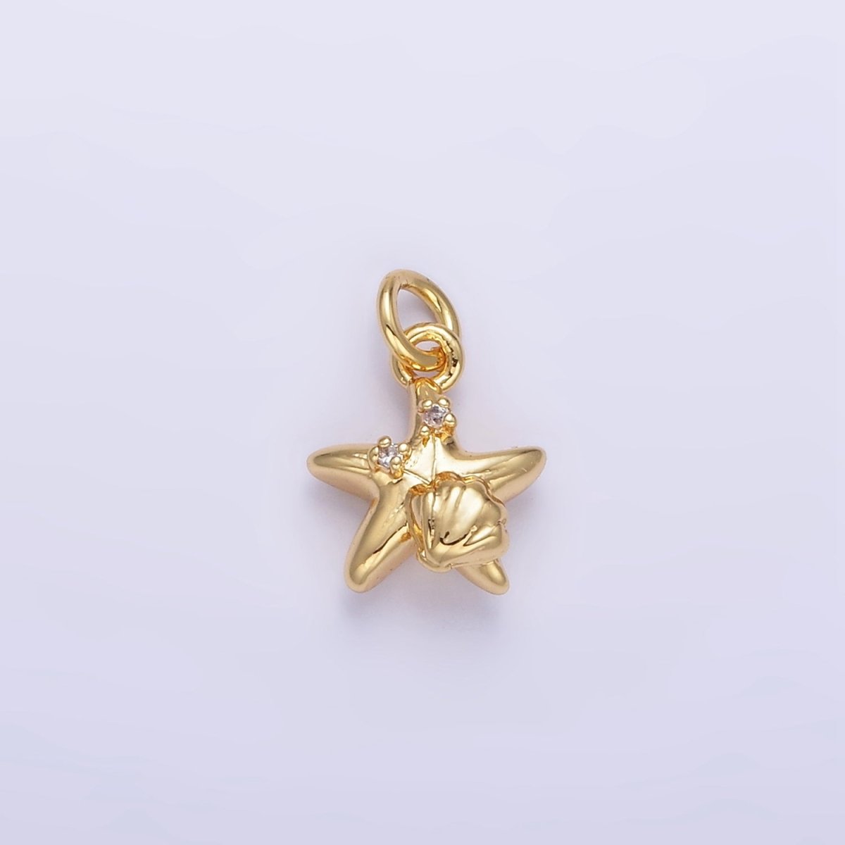 24K Gold Filled CZ Starfish Clam Shell Puffed Mini Charm | AG842 - DLUXCA