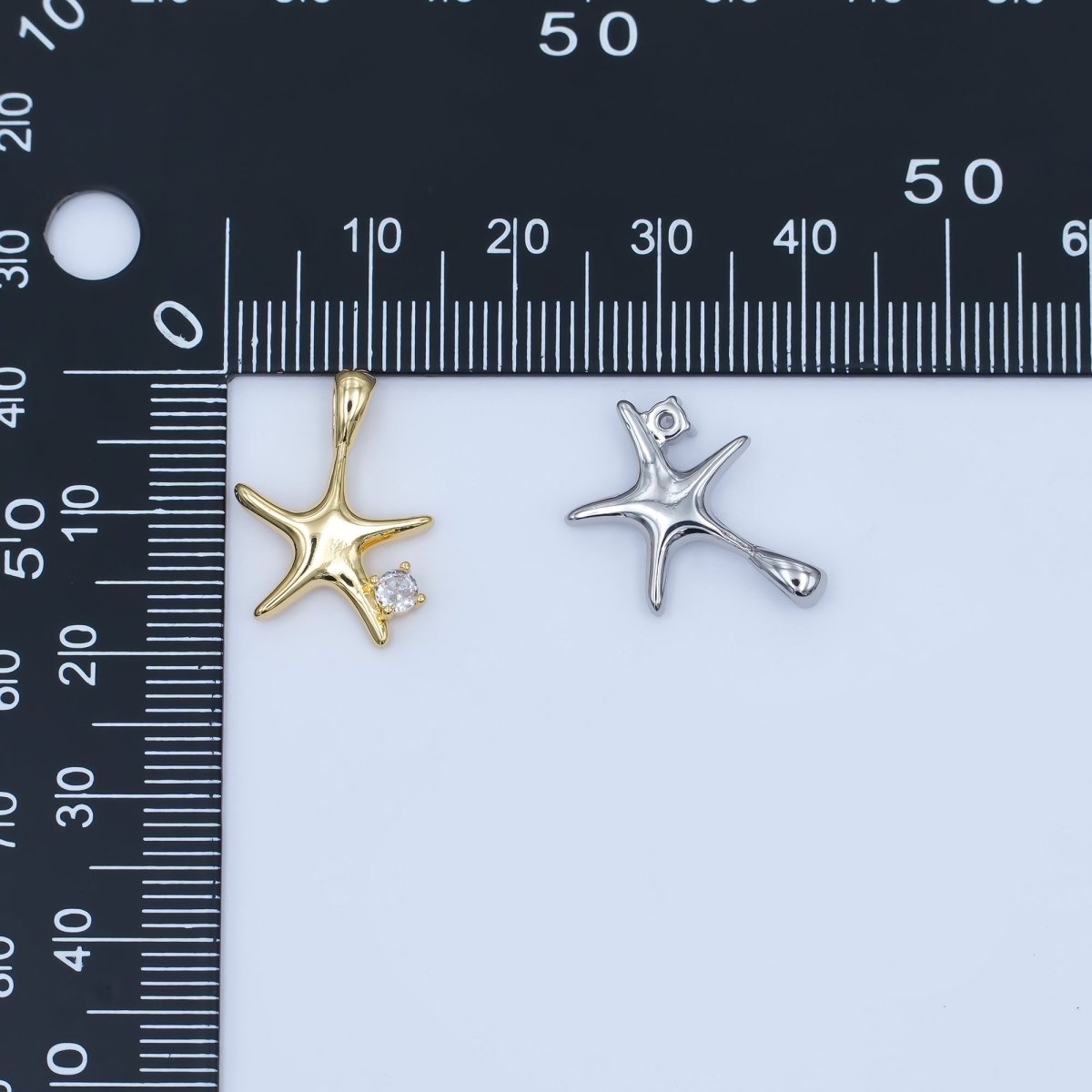 24K Gold Filled CZ Starfish Multidimensional 3D Charm in Gold & Silver | AH457 - DLUXCA