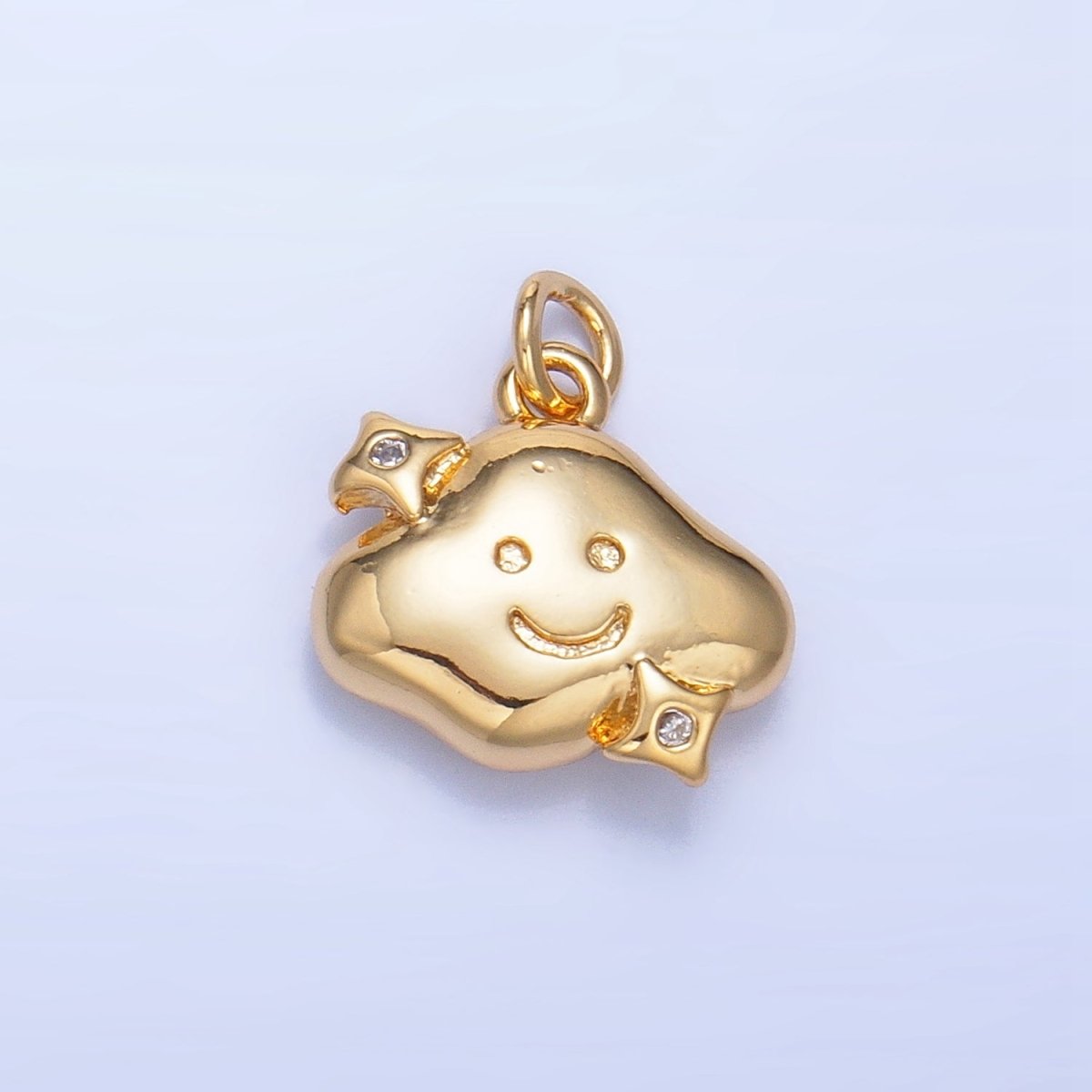 24K Gold Filled CZ Starry Smiley Face Cloud Multidimensional 3D Charm | W019 - DLUXCA