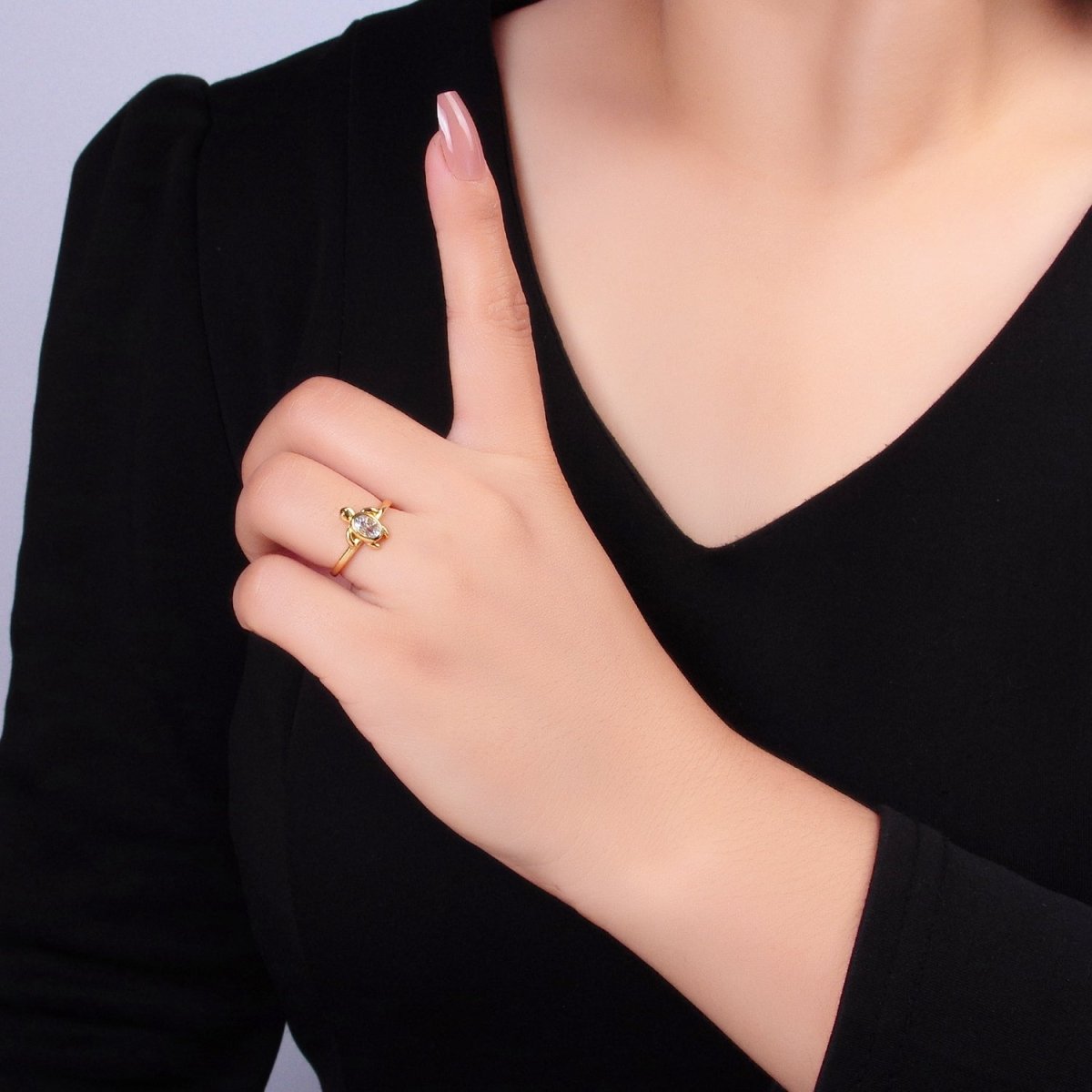 24K Gold Filled CZ Turtle Tortoise Animal Ring | U412 - DLUXCA