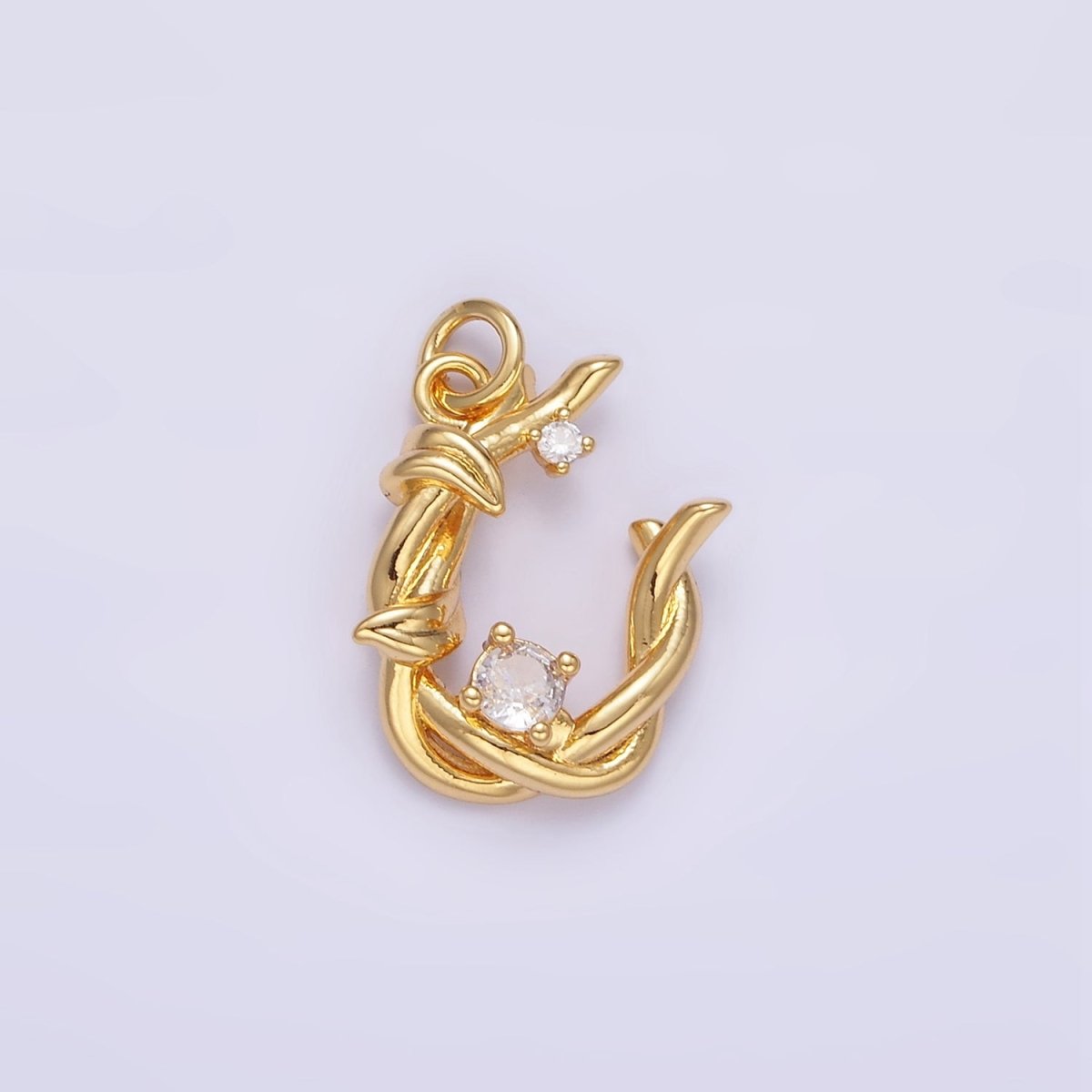 24K Gold Filled CZ U - Shaped Nature Leaf Horseshoe Charm in Gold & Silver | AG846 - DLUXCA