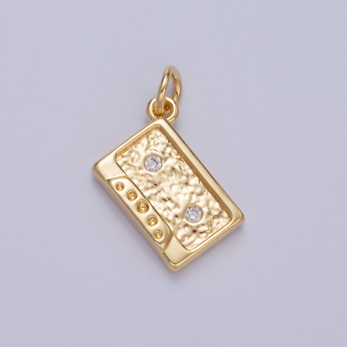 24K Gold Filled CZ Vintage Cassette Music Tape Charm in Gold & Silver | W415 - DLUXCA