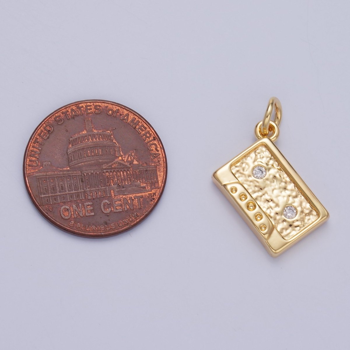 24K Gold Filled CZ Vintage Cassette Music Tape Charm in Gold & Silver | W415 - DLUXCA