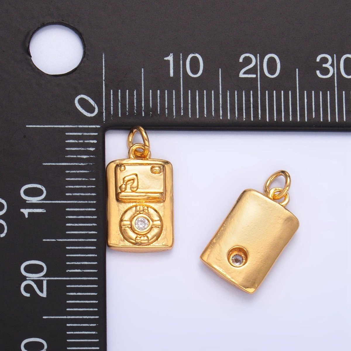 24K Gold Filled CZ Vintage Music Player Multidimensional 3D Charm | W042 - DLUXCA