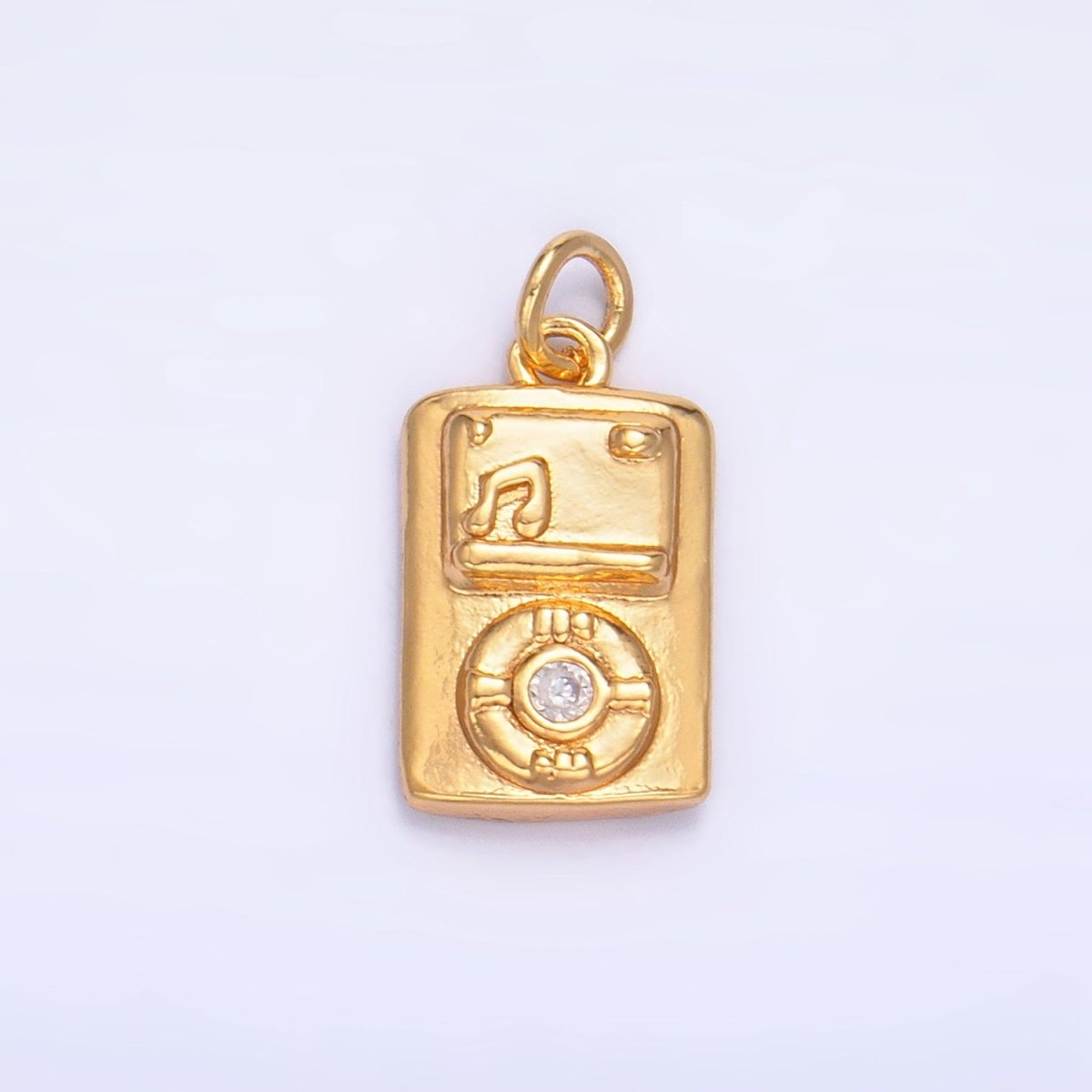 24K Gold Filled CZ Vintage Music Player Multidimensional 3D Charm | W042 - DLUXCA