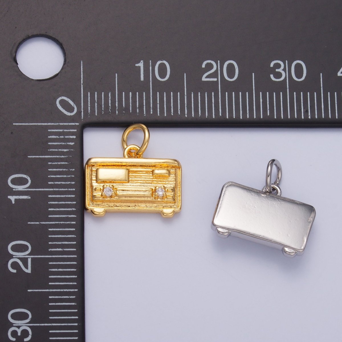 24K Gold Filled CZ Vintage Music Radio Charm in Gold & Silver | W414 - DLUXCA