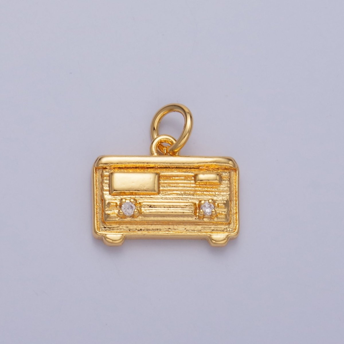 24K Gold Filled CZ Vintage Music Radio Charm in Gold & Silver | W414 - DLUXCA