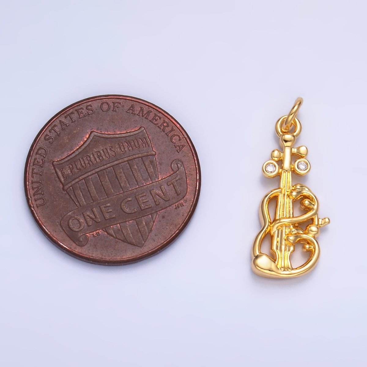 24K Gold Filled CZ Violin Cello Music Instrument Charm in Gold & Silver | W369 - DLUXCA