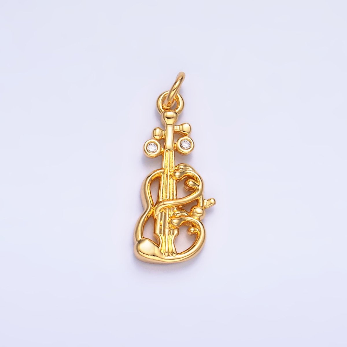 24K Gold Filled CZ Violin Cello Music Instrument Charm in Gold & Silver | W369 - DLUXCA