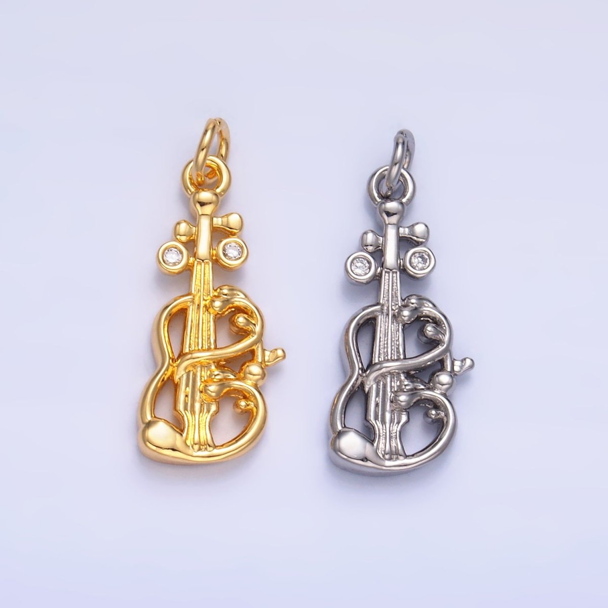 24K Gold Filled CZ Violin Cello Music Instrument Charm in Gold & Silver | W369 - DLUXCA