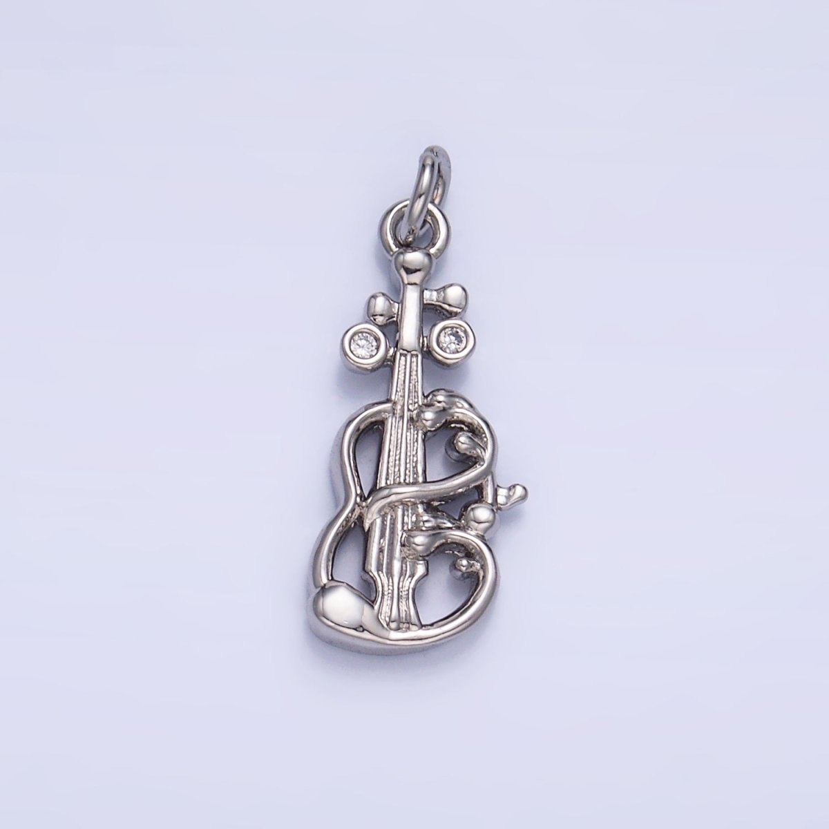 24K Gold Filled CZ Violin Cello Music Instrument Charm in Gold & Silver | W369 - DLUXCA