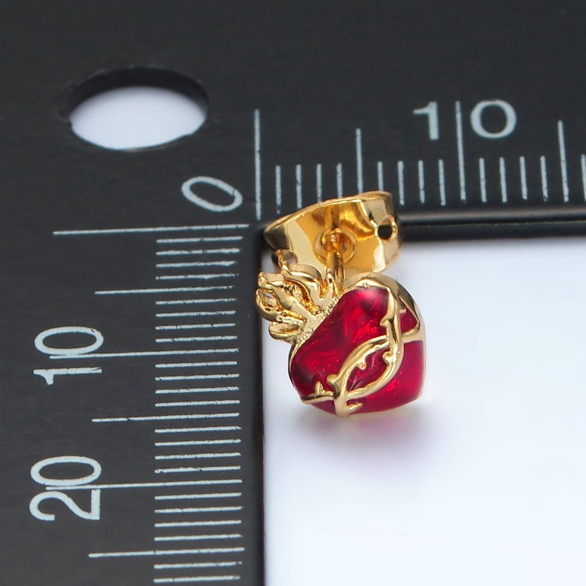 24K Gold Filled Dainty Red Flamed Heart Stud Earrings | AD - 606 - DLUXCA