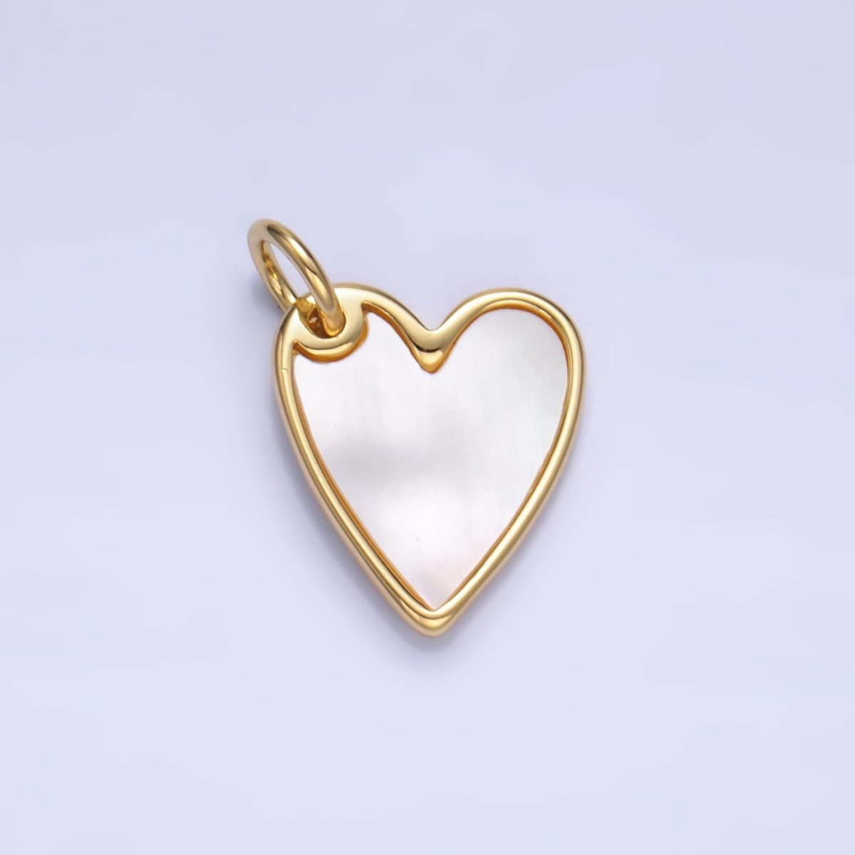 24K Gold Filled Dainty Shell Pearl Bezel Heart Charm | W431 - DLUXCA