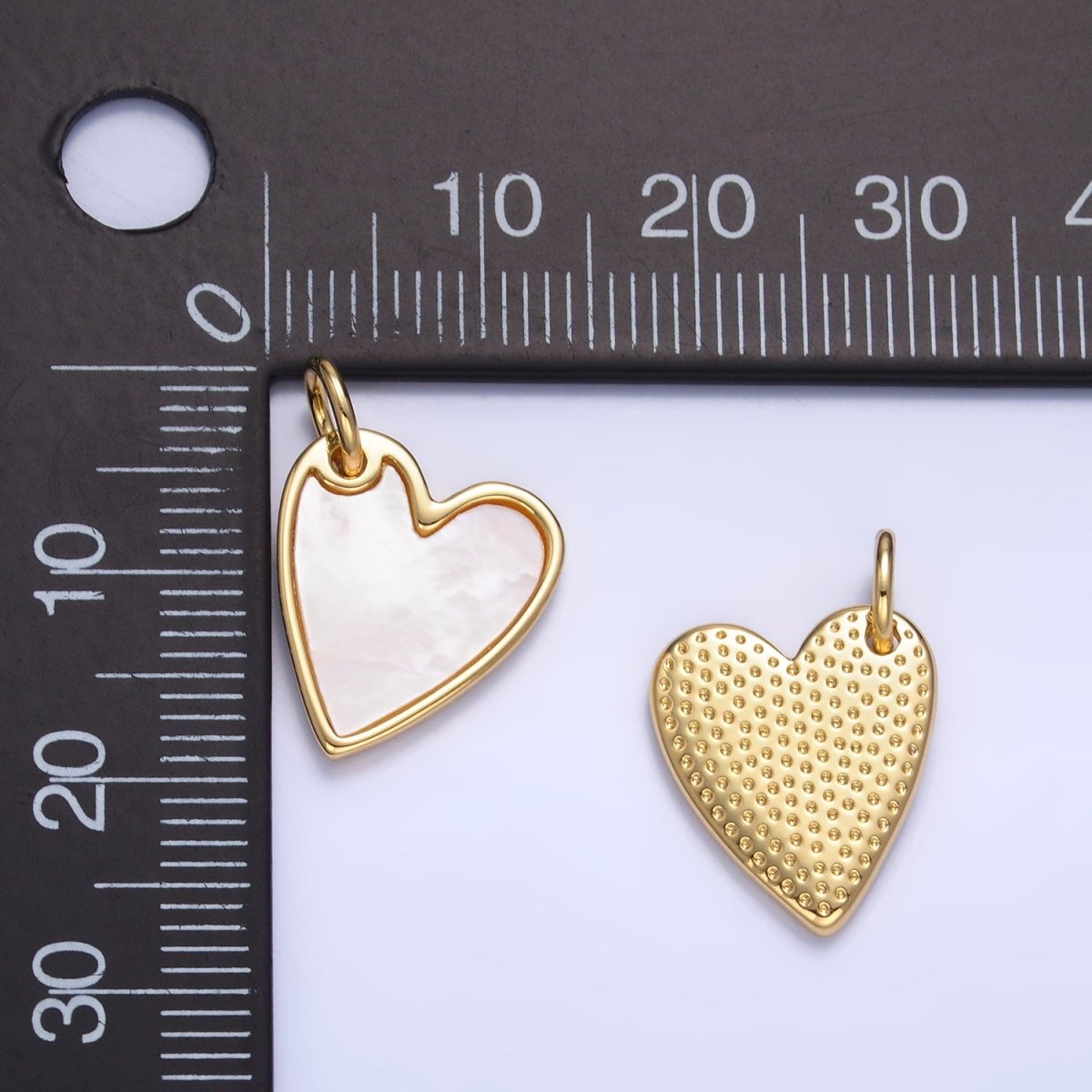 24K Gold Filled Dainty Shell Pearl Bezel Heart Charm | W431 - DLUXCA