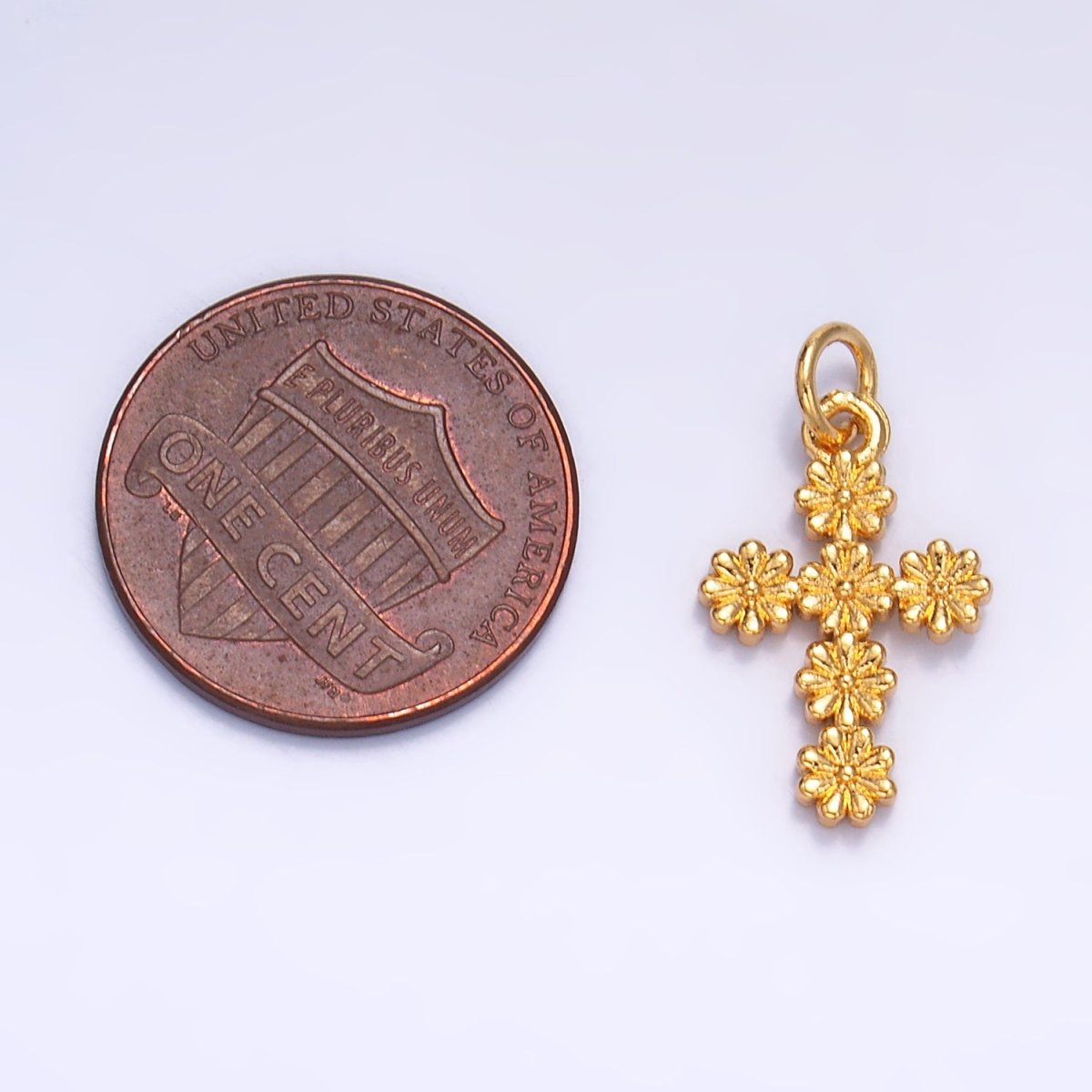 24K Gold Filled Daisy Flower Religious Cross Charm | W325 - DLUXCA