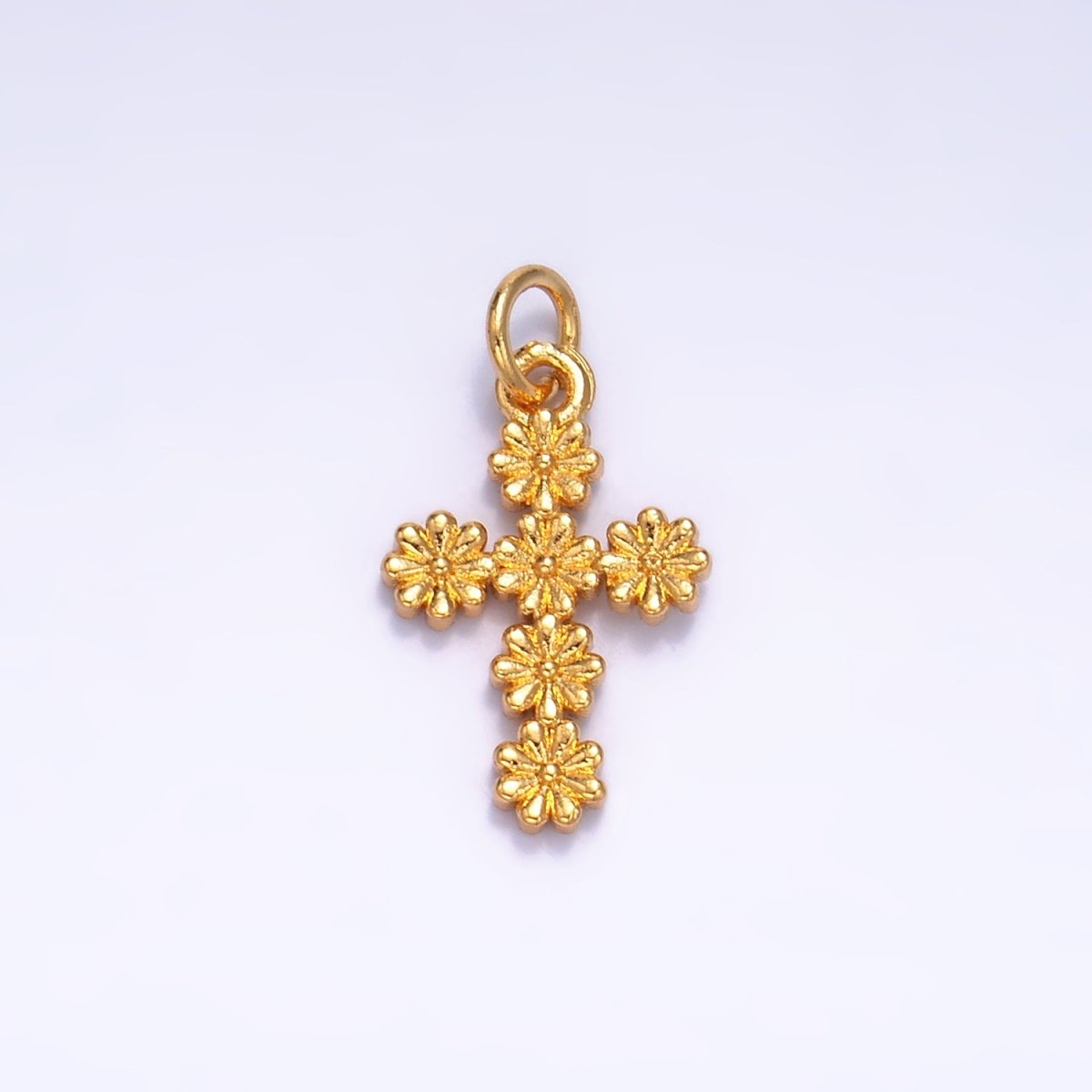 24K Gold Filled Daisy Flower Religious Cross Charm | W325 - DLUXCA