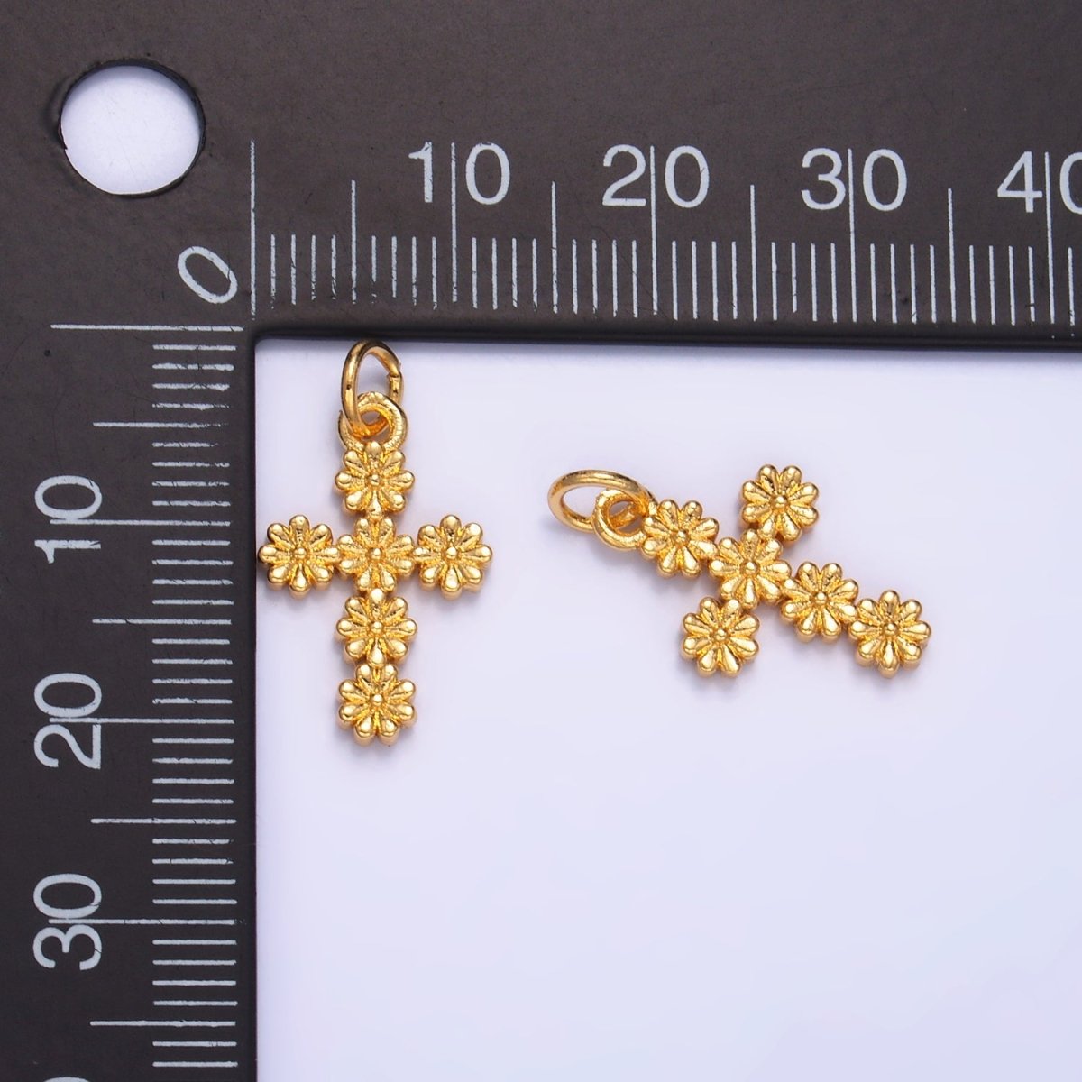 24K Gold Filled Daisy Flower Religious Cross Charm | W325 - DLUXCA