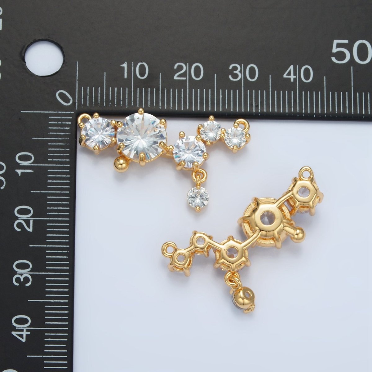 24k Gold Filled Dangle Clear CZ Curved Connector | F - 310 - DLUXCA