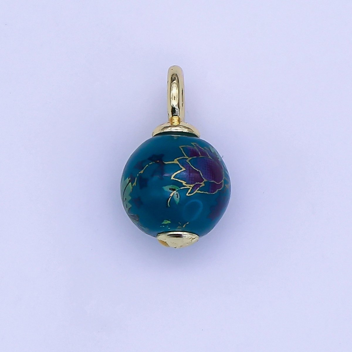 24K Gold Filled Dark Blue, Yellow, Light Blue, Pink Flower Round Ceramic Drop Pendant | C458 C478 - DLUXCA