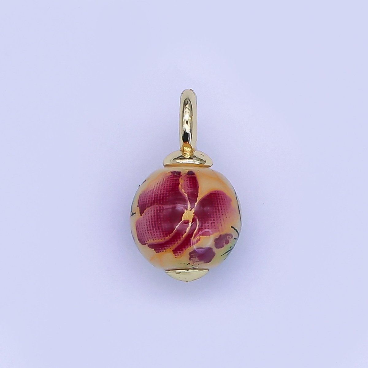 24K Gold Filled Dark Blue, Yellow, Light Blue, Pink Flower Round Ceramic Drop Pendant | C458 C478 - DLUXCA