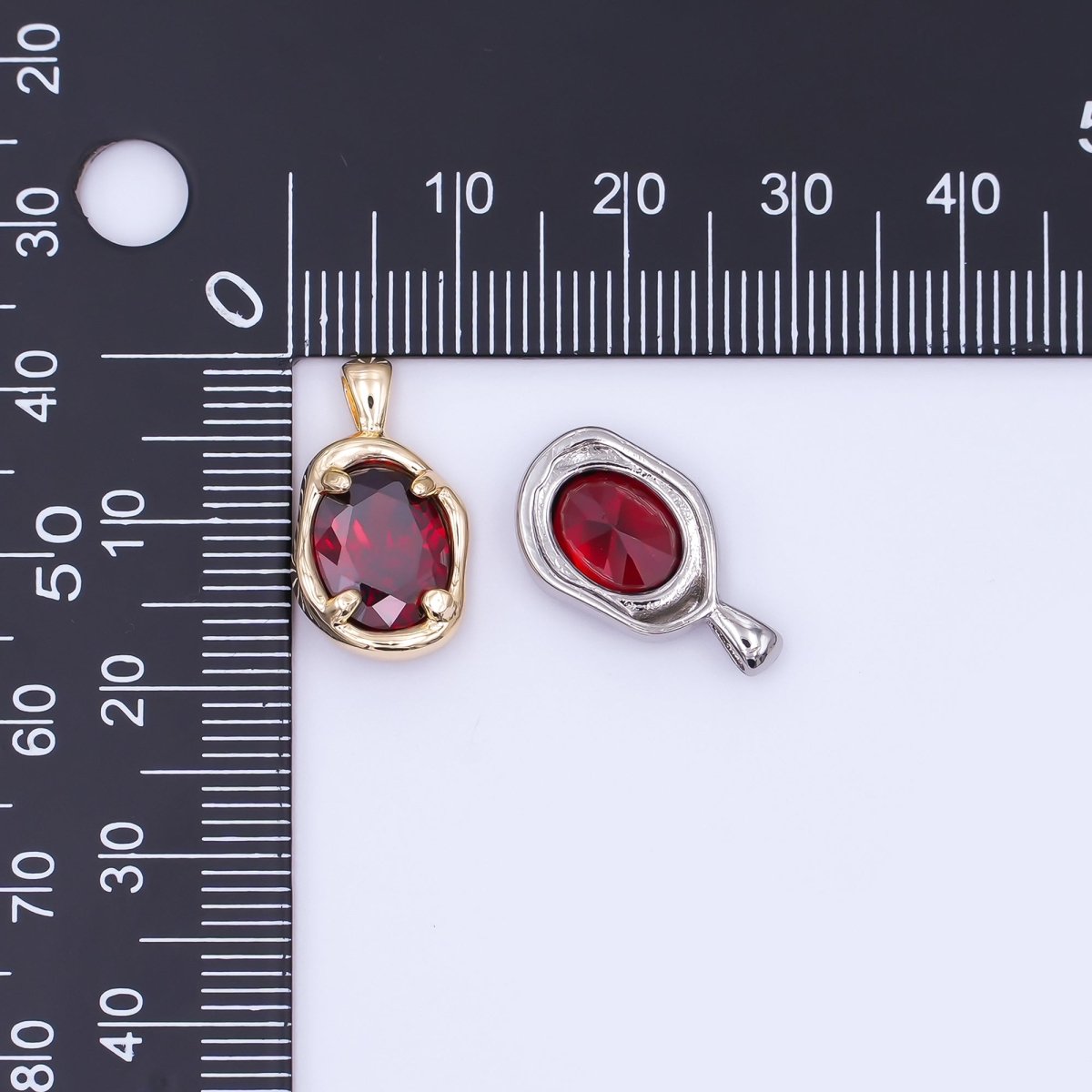 24K Gold Filled Dark Red CZ Molten Bezel Pendant in Gold & Silver | AH456 - DLUXCA