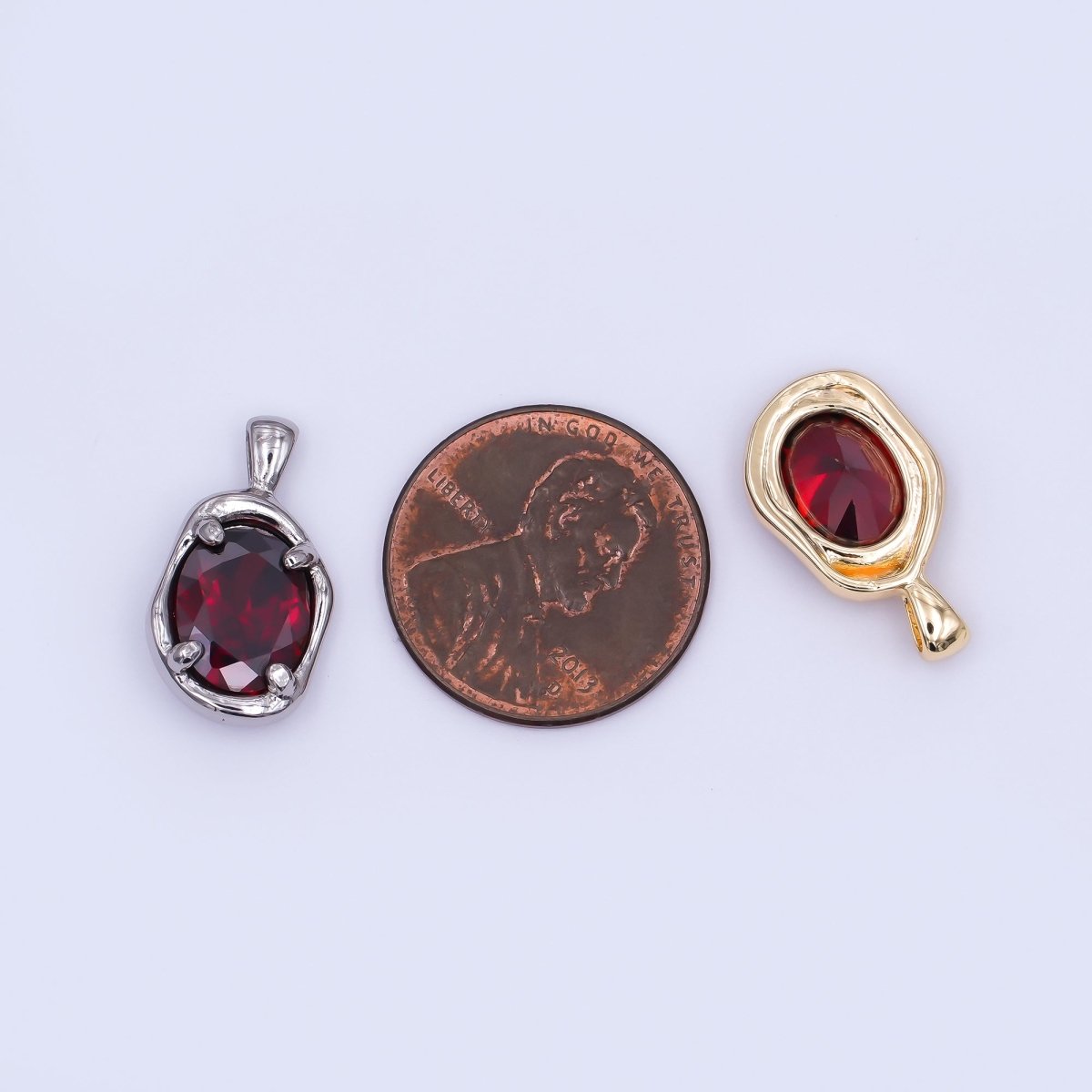24K Gold Filled Dark Red CZ Molten Bezel Pendant in Gold & Silver | AH456 - DLUXCA