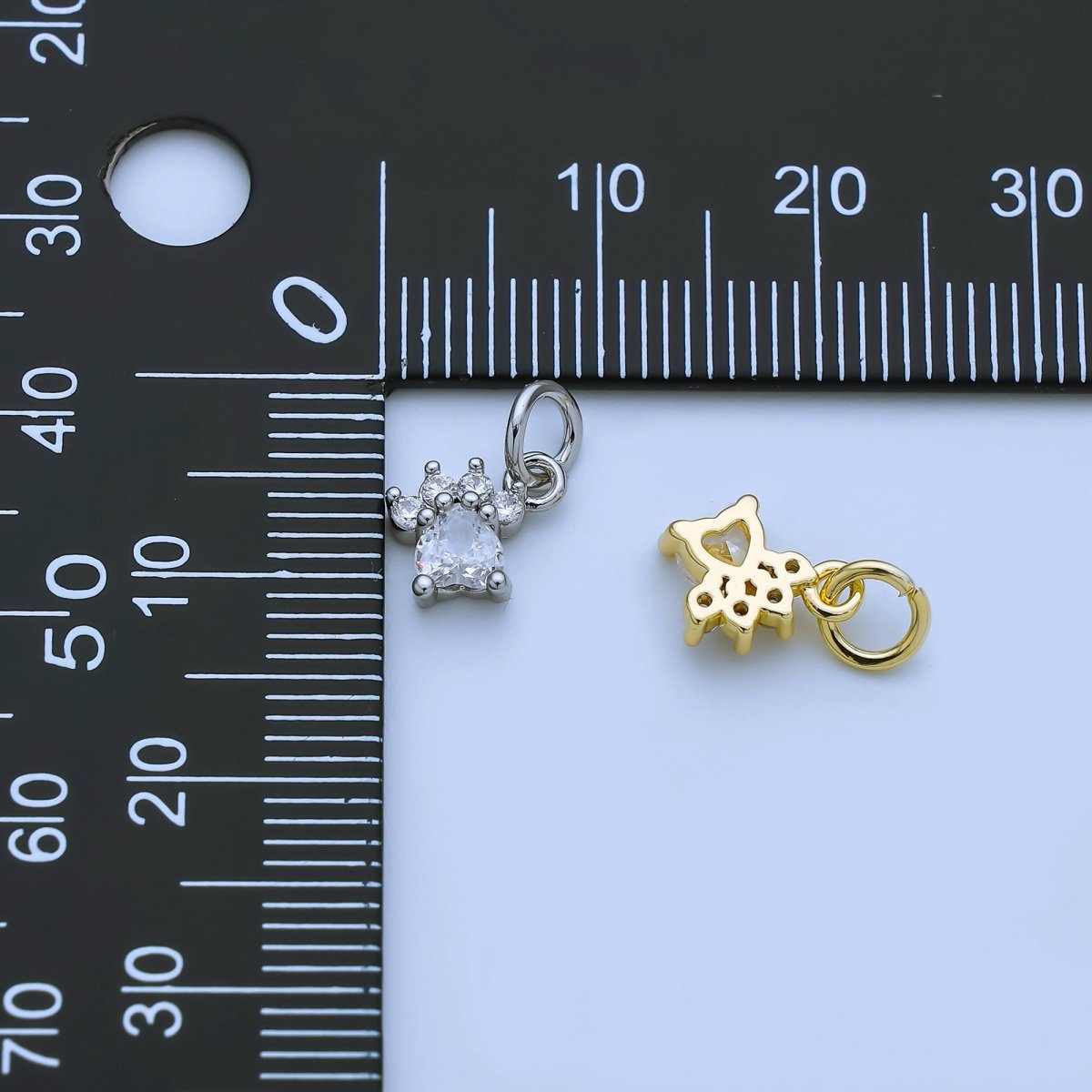 24K Gold Filled Dog Paw Charm Mini Cubic Animal Pendant in Gold & Silver | AJ378 AJ379 - DLUXCA