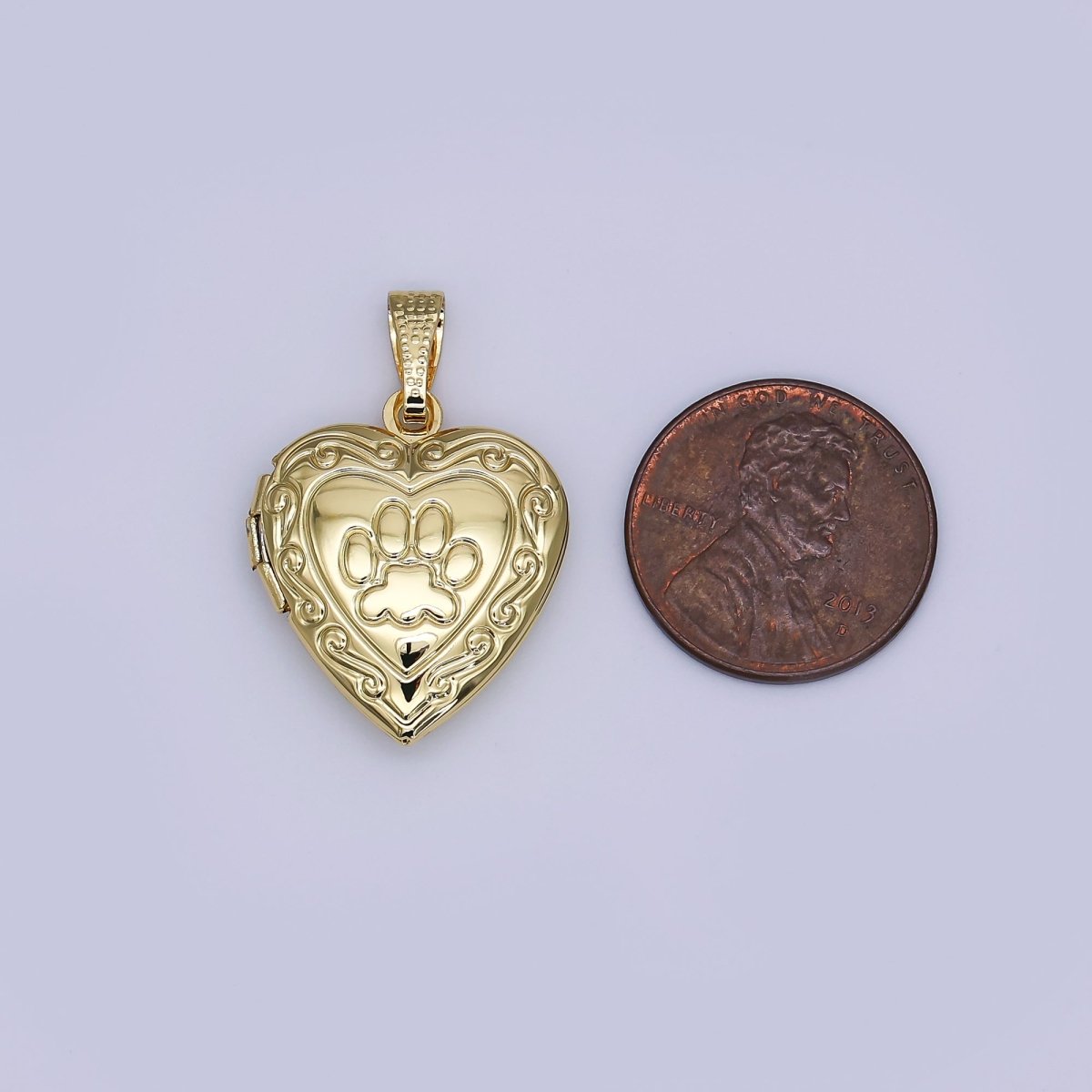 24K Gold Filled Dog Paw Engraved Heart Locket for Pet Photo Charm | AH488 - DLUXCA