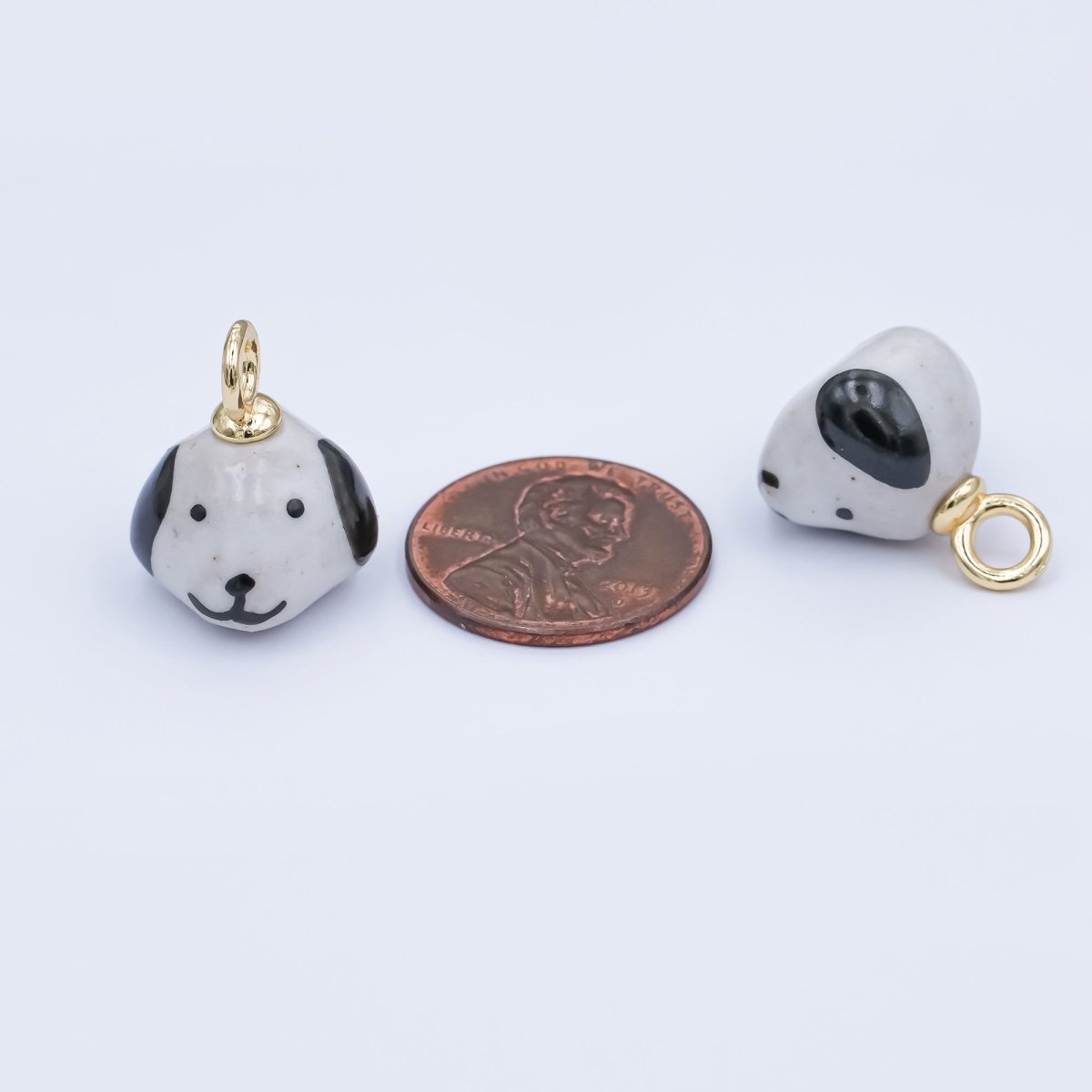 24K Gold Filled Dog Puppy Ceramic Drop Pendant | N141 - DLUXCA