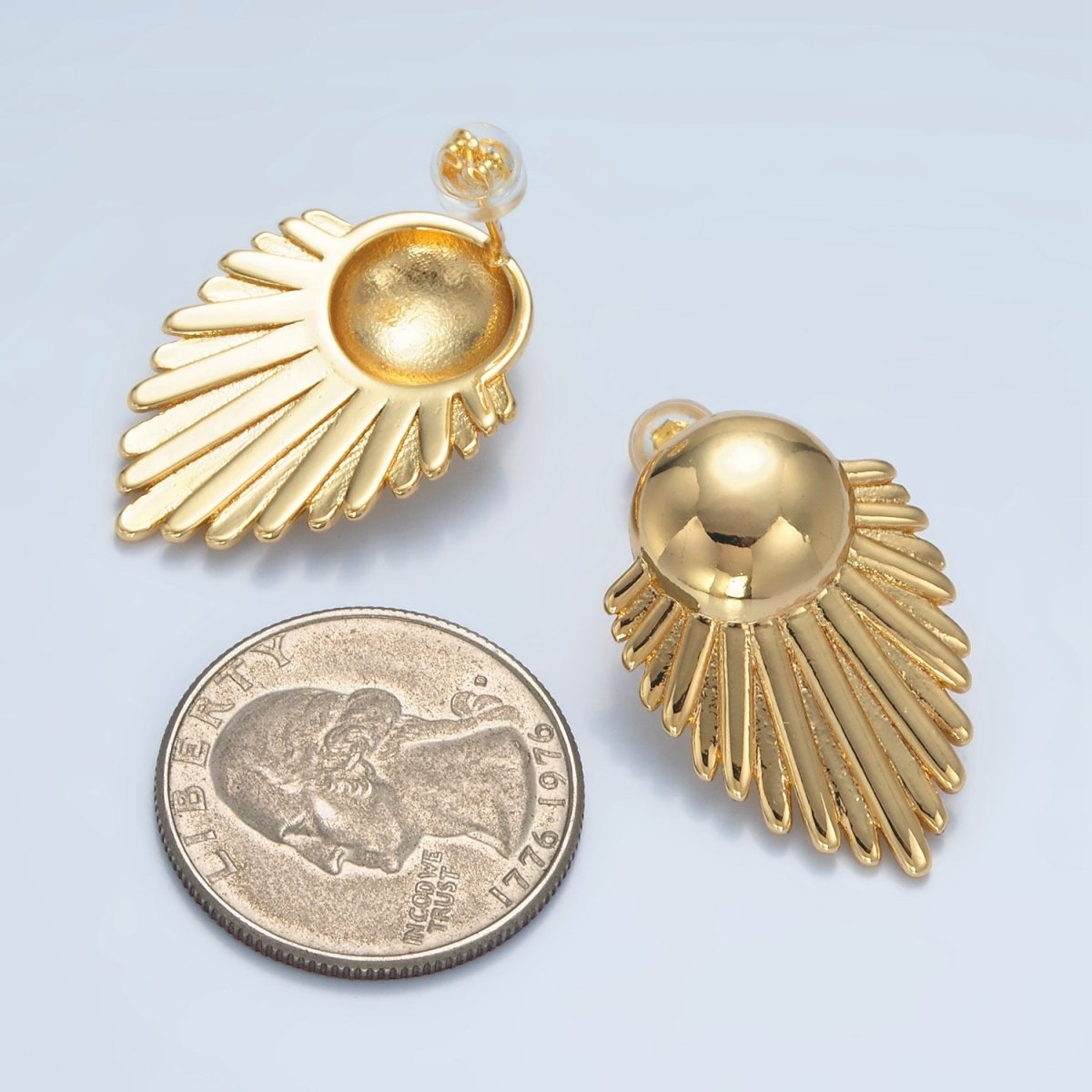 24K Gold Filled Dome Sunburst Feather Door Knob Stud Earrings | AD727 - DLUXCA