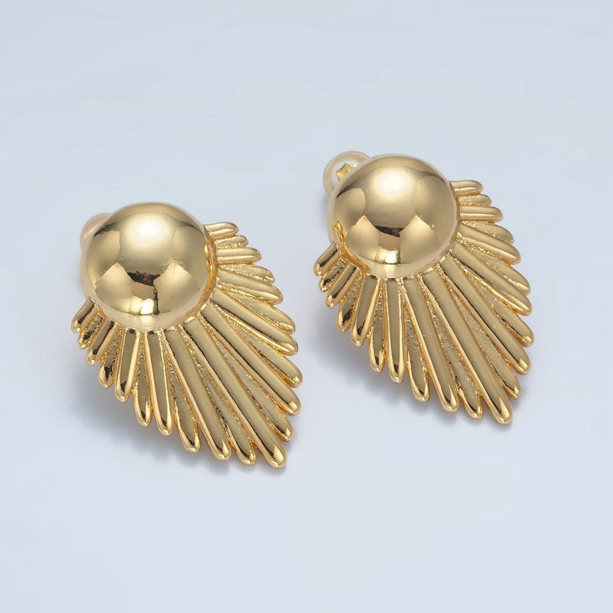 24K Gold Filled Dome Sunburst Feather Door Knob Stud Earrings | AD727 - DLUXCA