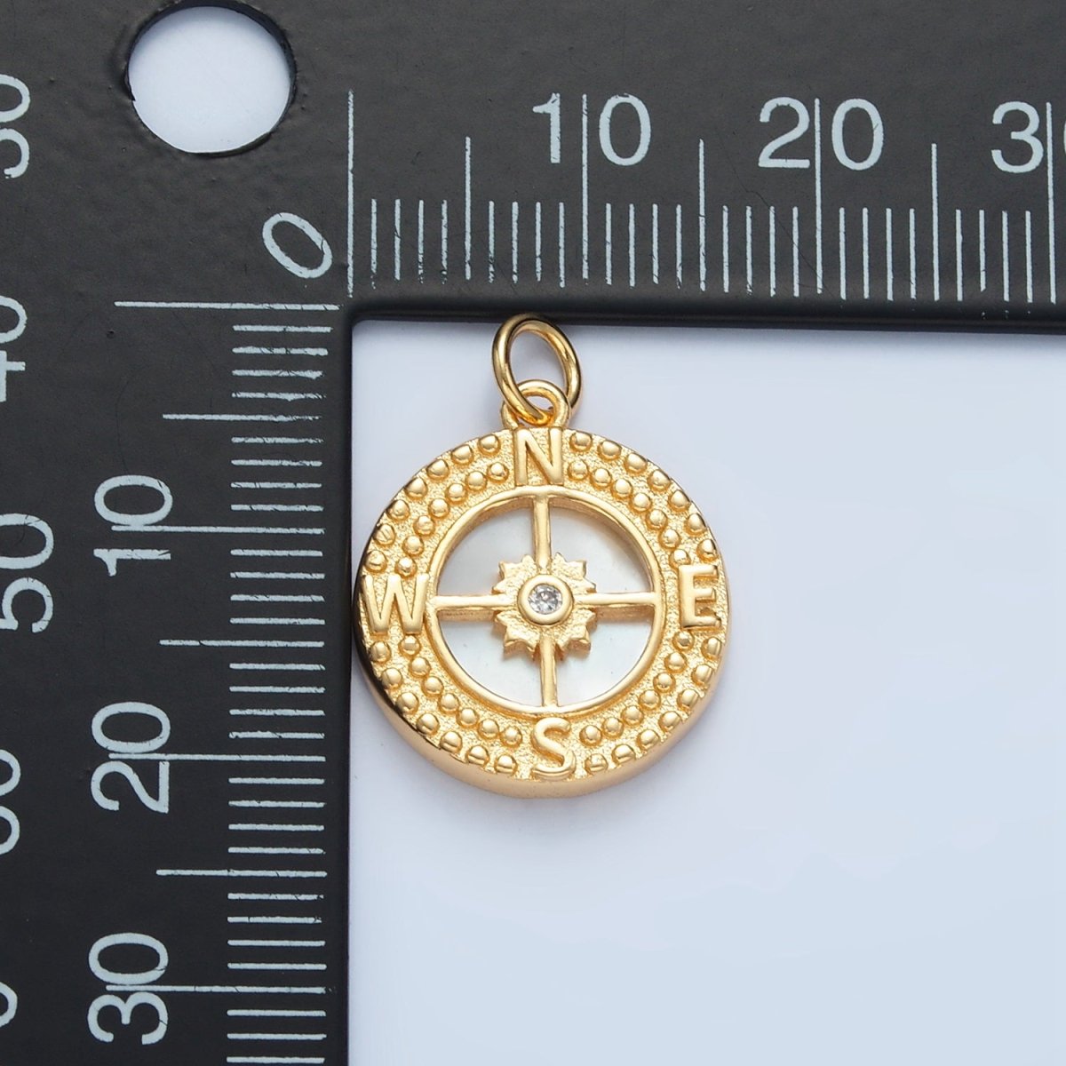 24K Gold Filled Dotted Compass Shell Pearl Round Medallion Charm N - 384 - DLUXCA