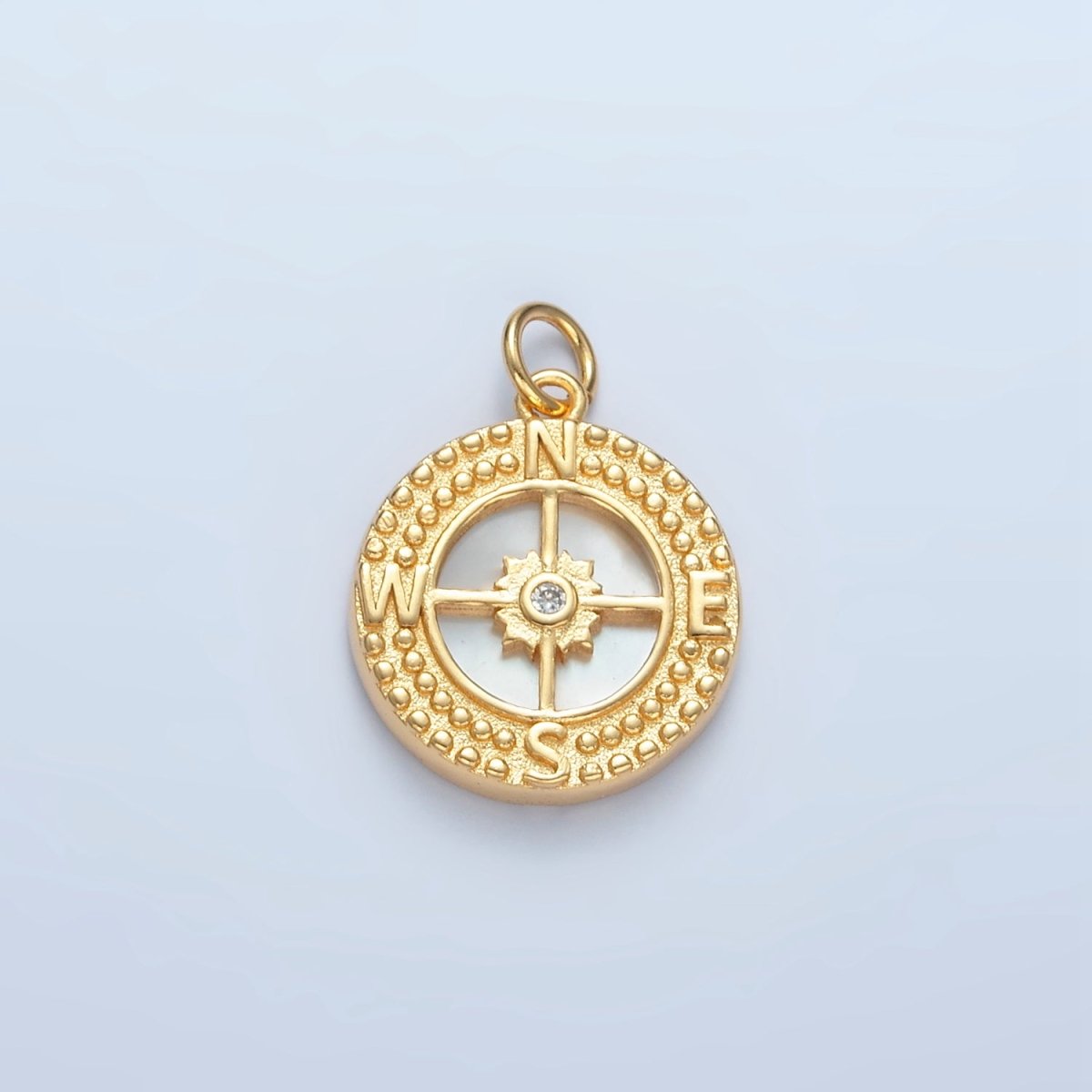 24K Gold Filled Dotted Compass Shell Pearl Round Medallion Charm N - 384 - DLUXCA