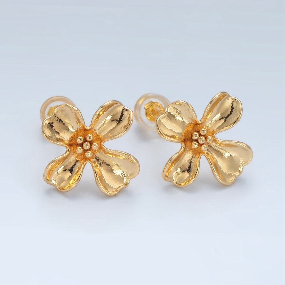 24k Gold Filled Dotted Curved Petal Flower Stud Earrings Findings Supply | Z - 954 - DLUXCA