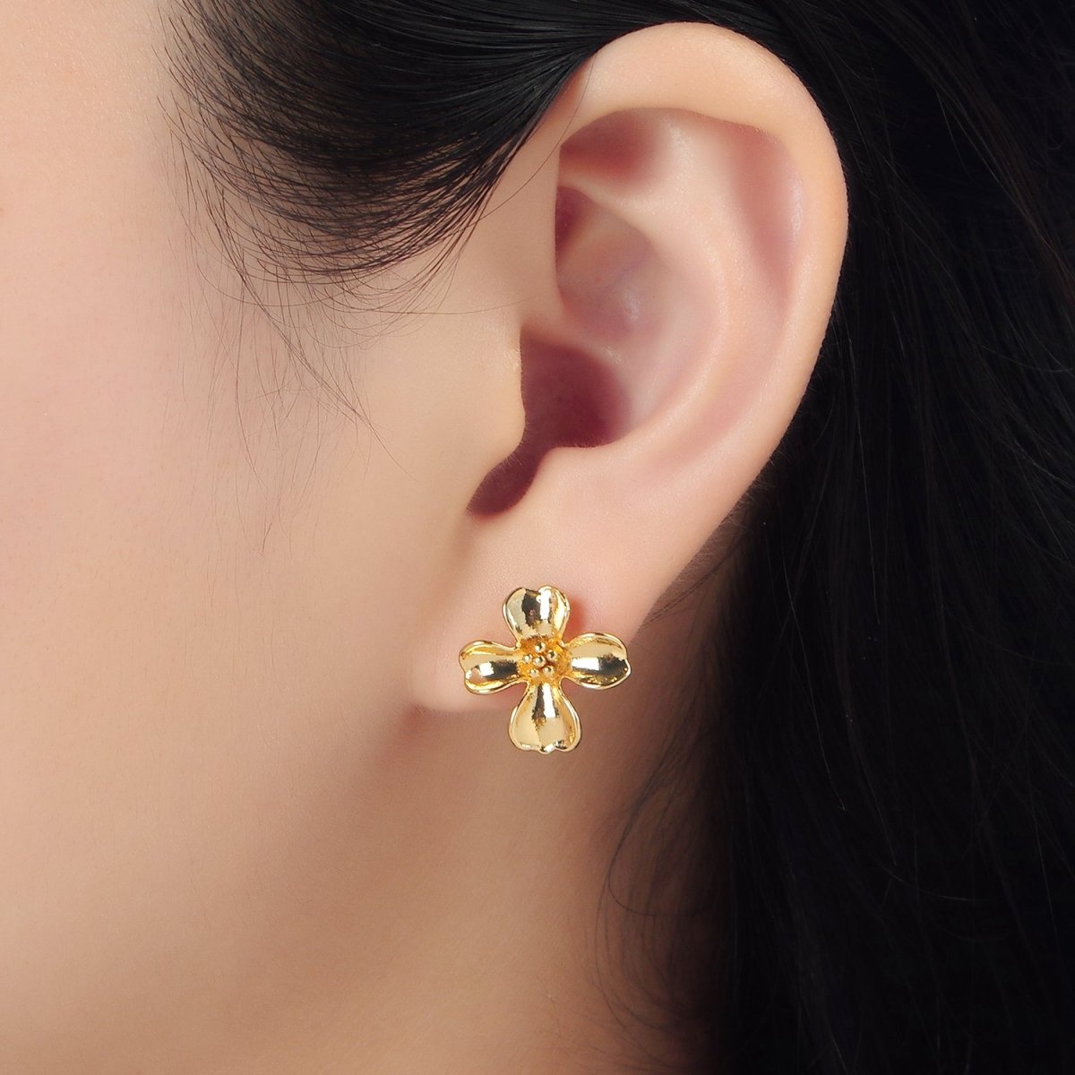 24k Gold Filled Dotted Curved Petal Flower Stud Earrings Findings Supply | Z - 954 - DLUXCA