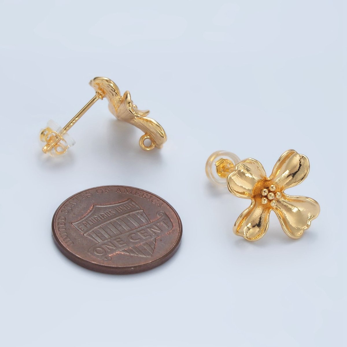 24k Gold Filled Dotted Curved Petal Flower Stud Earrings Findings Supply | Z - 954 - DLUXCA