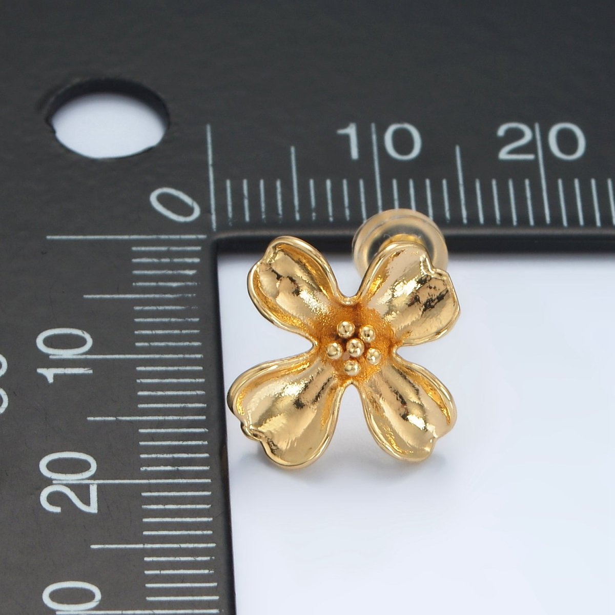 24k Gold Filled Dotted Curved Petal Flower Stud Earrings Findings Supply | Z - 954 - DLUXCA