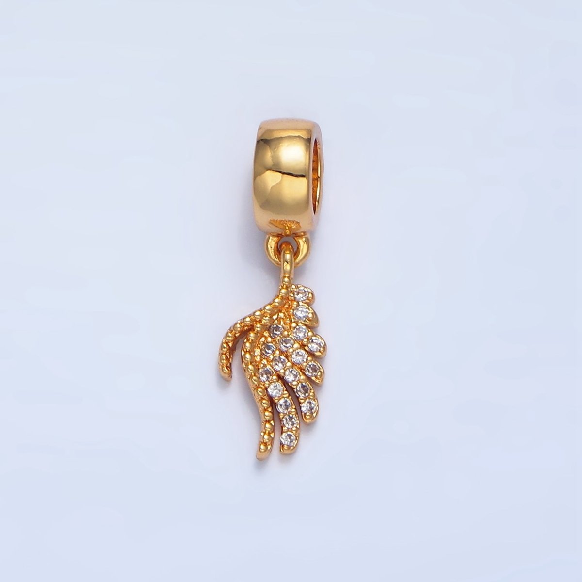 24K Gold Filled Dotted Micro Paved CZ Angel Wing Rhondelle Bail Drop Pendant | X623 - DLUXCA