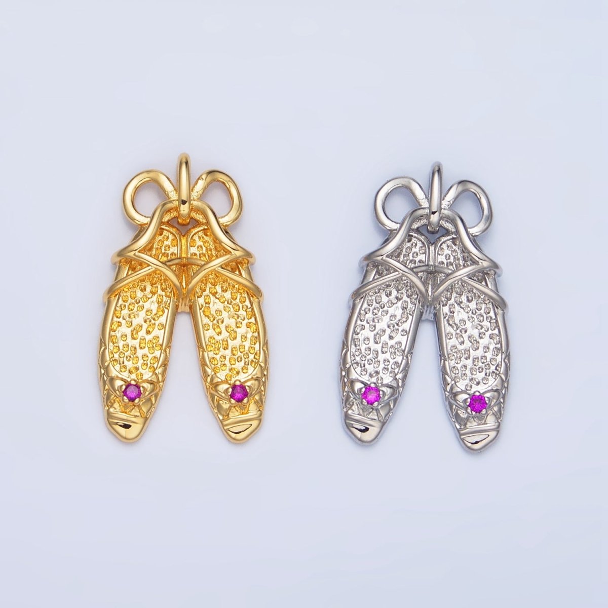 24K Gold Filled Dotted Ribbon Ballet Dancing Shoes Pendant in Gold & Silver | AA117 - DLUXCA