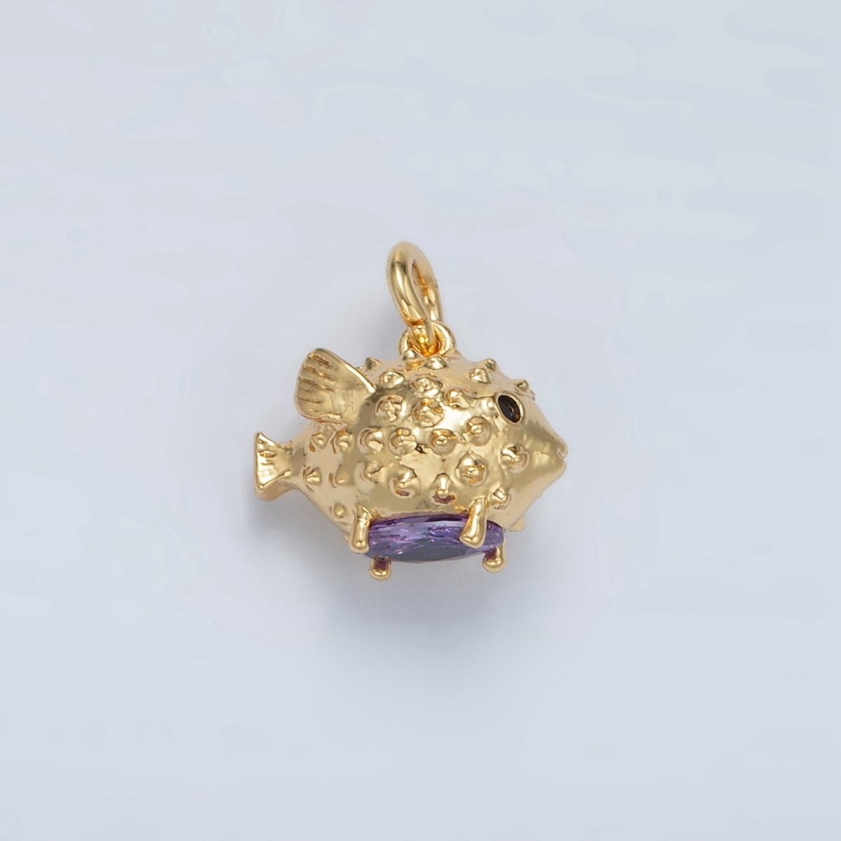 24K Gold Filled Dotted Textured Puffer Fish Animal Charm | D - 855 - DLUXCA